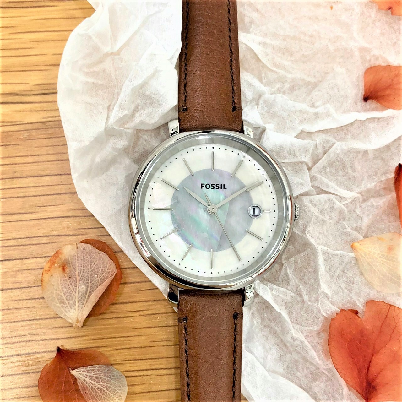 【FOSSIL】Jacqueline 雙圈真皮經典簡約女錶 ES5090 36mm 現代鐘錶