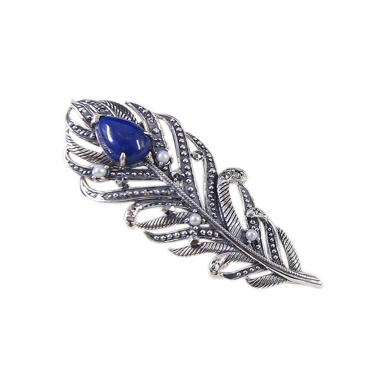 羽翼青金石胸針