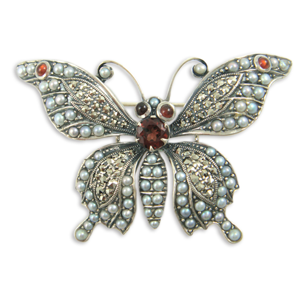 蝴蝶紅榴石珍珠胸針OP1341