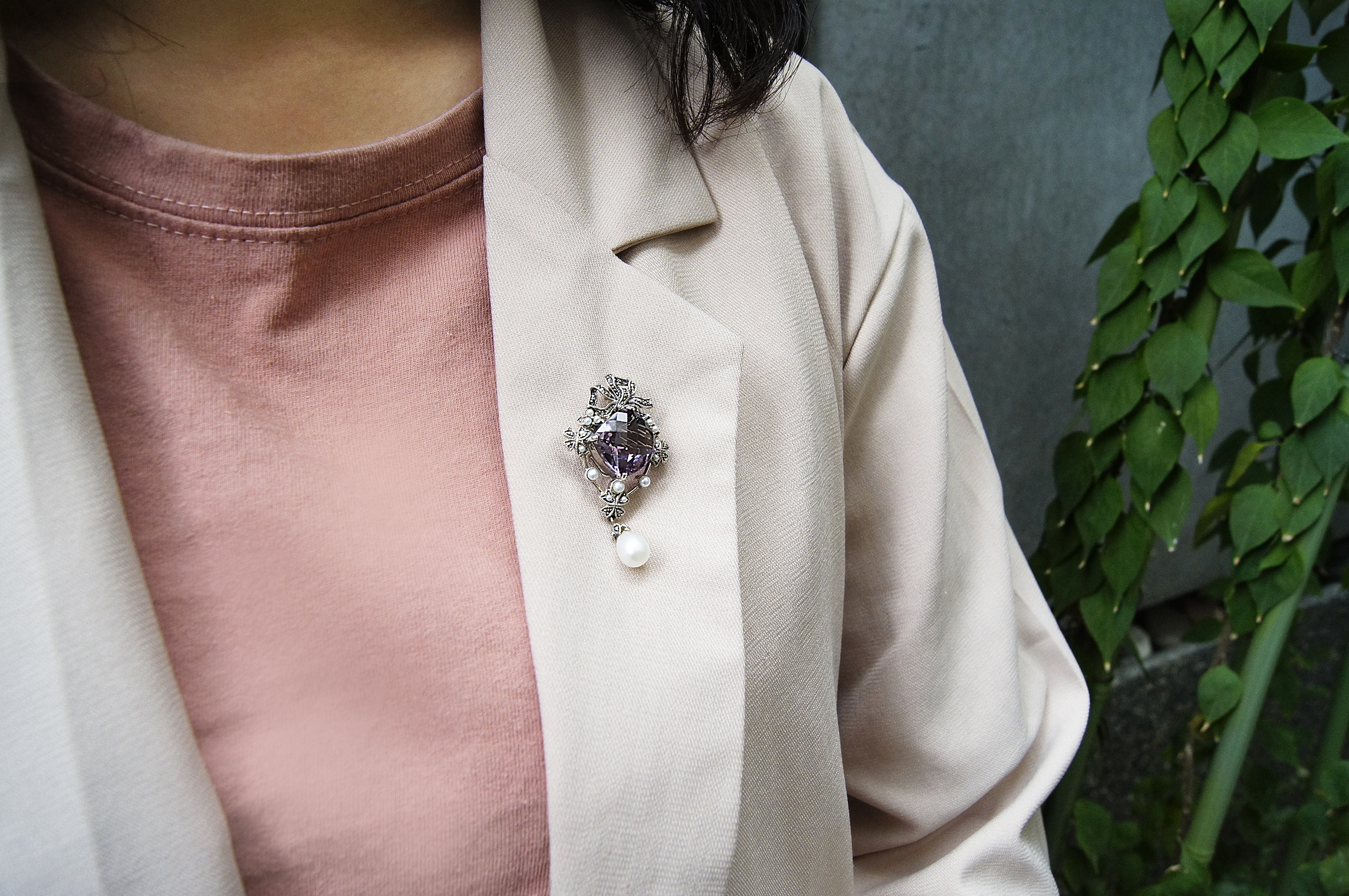 紫水晶緞帶垂吊胸墜OP1517