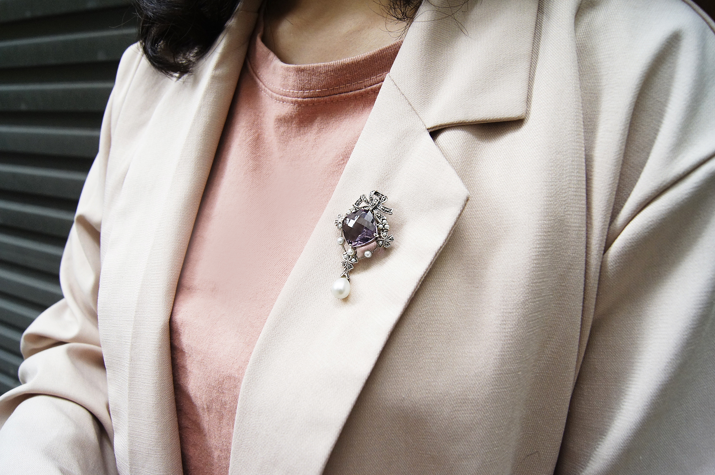 紫水晶緞帶垂吊胸墜OP1517