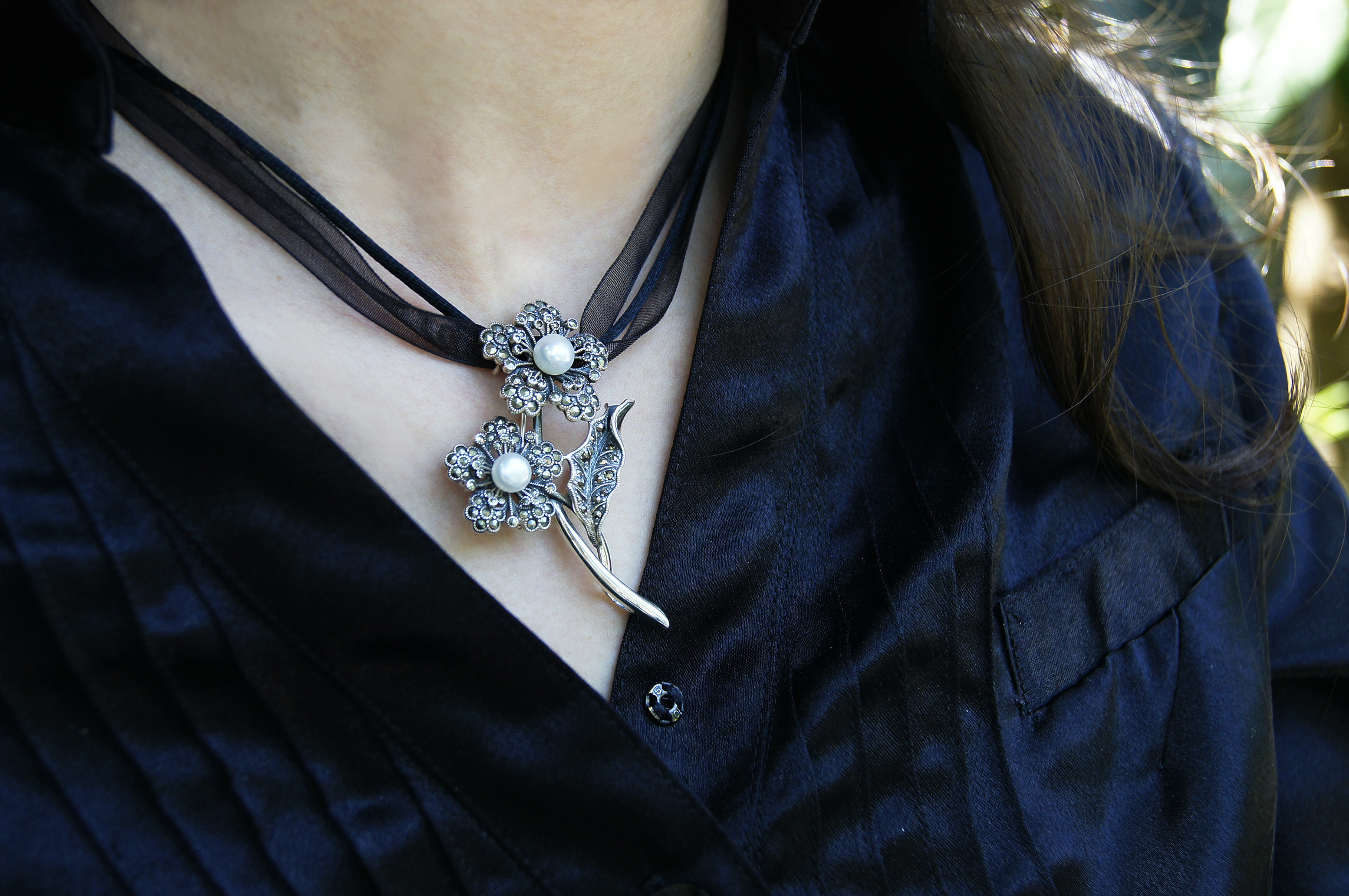 大雙花珍珠胸針