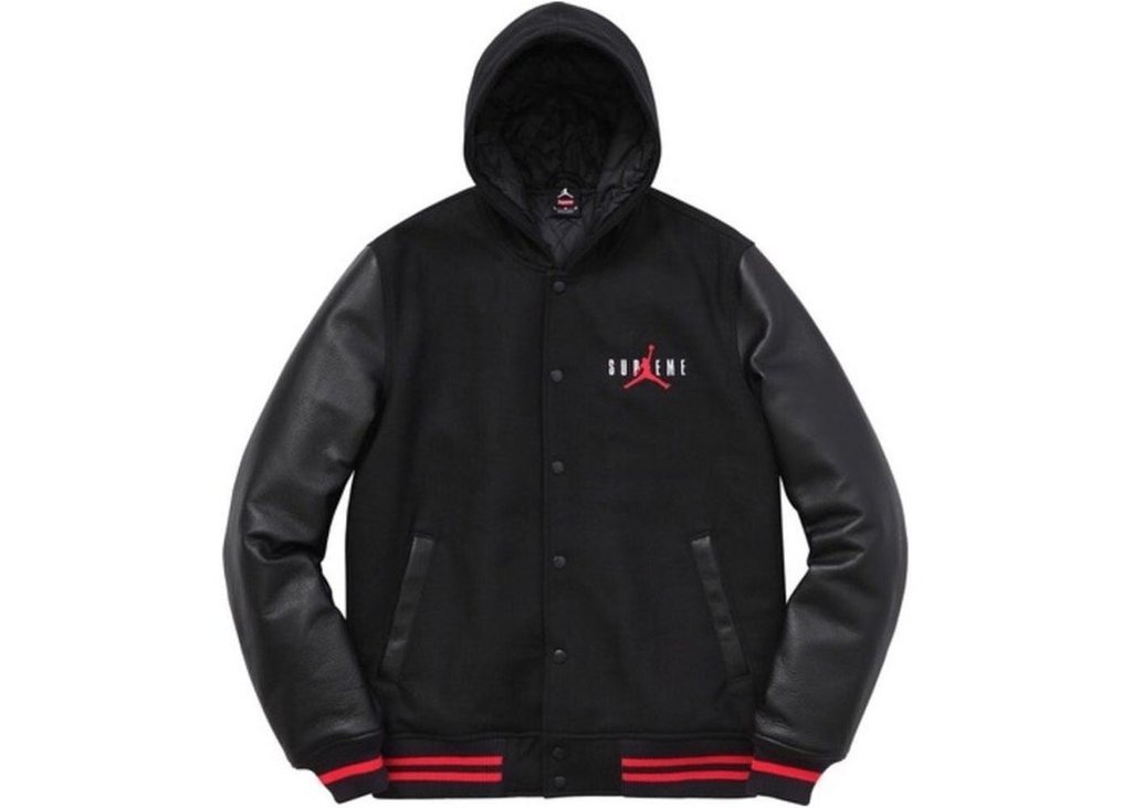 -(B6c)-Supreme Jordan Hooded Varsity Jacket 連帽棒球外套 皮袖套