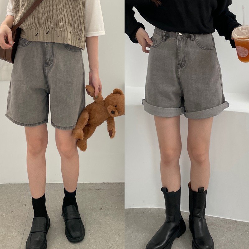 【imfine】原石霧灰微寬版牛仔短褲 #3631