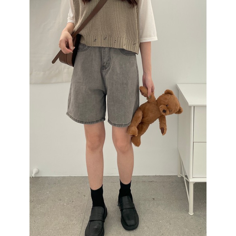 【imfine】原石霧灰微寬版牛仔短褲 #3631