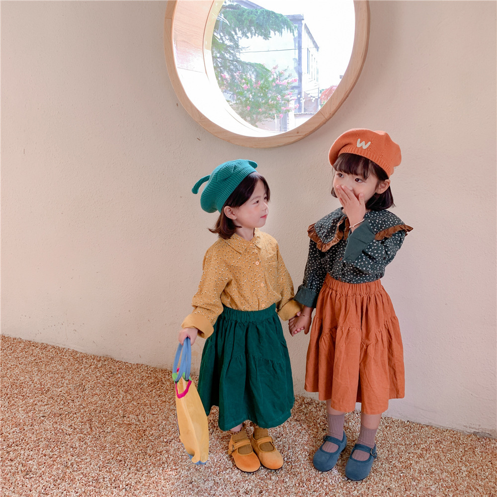 復古風大翻領綠碎花上衣