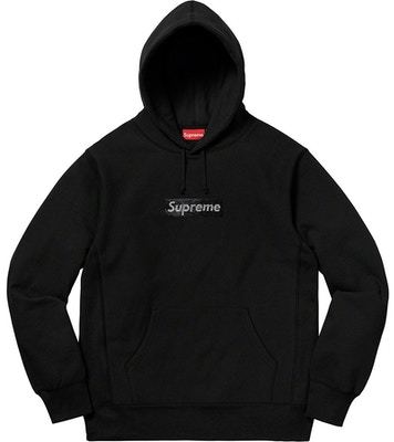 -(B5d05)-SUPREME SWAROVSKI BOX LOGO HOODED SWEATSHIRT 水鑽帽T 黑/灰-SS19SW9