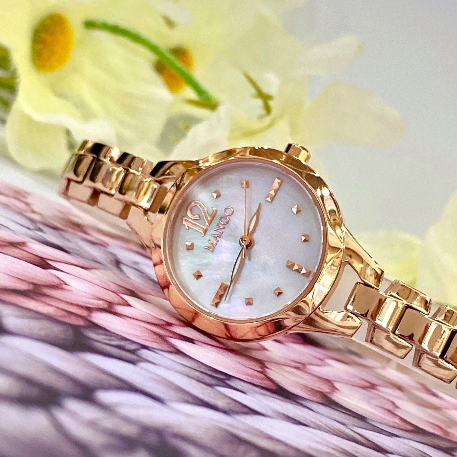 【MANGO】貝殼時尚玫瑰金腕錶 MA6735L-81R 27mm 現代鐘錶