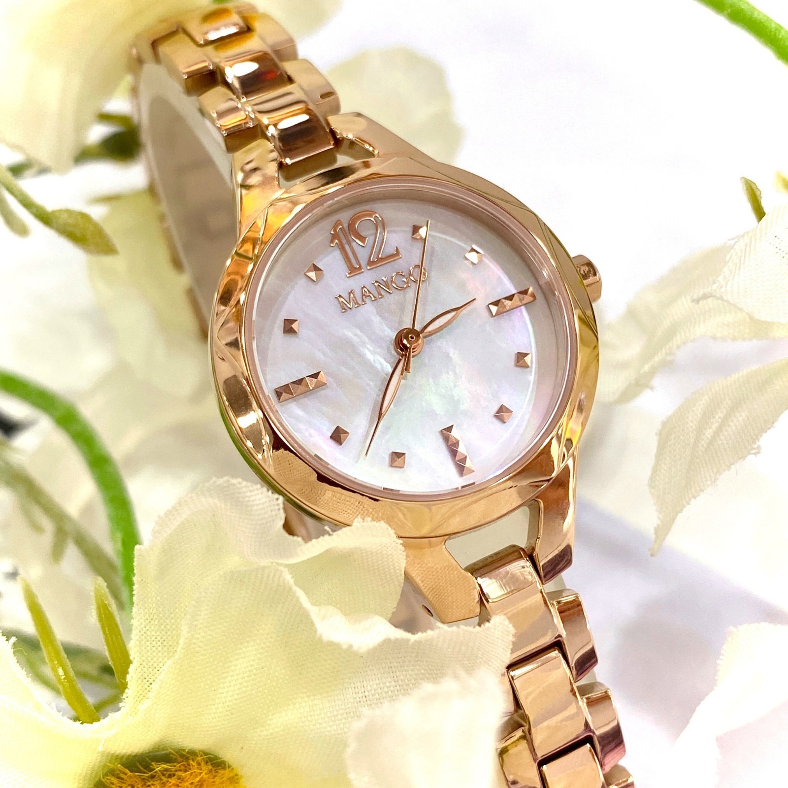 【MANGO】貝殼時尚玫瑰金腕錶 MA6735L-81R 27mm 現代鐘錶