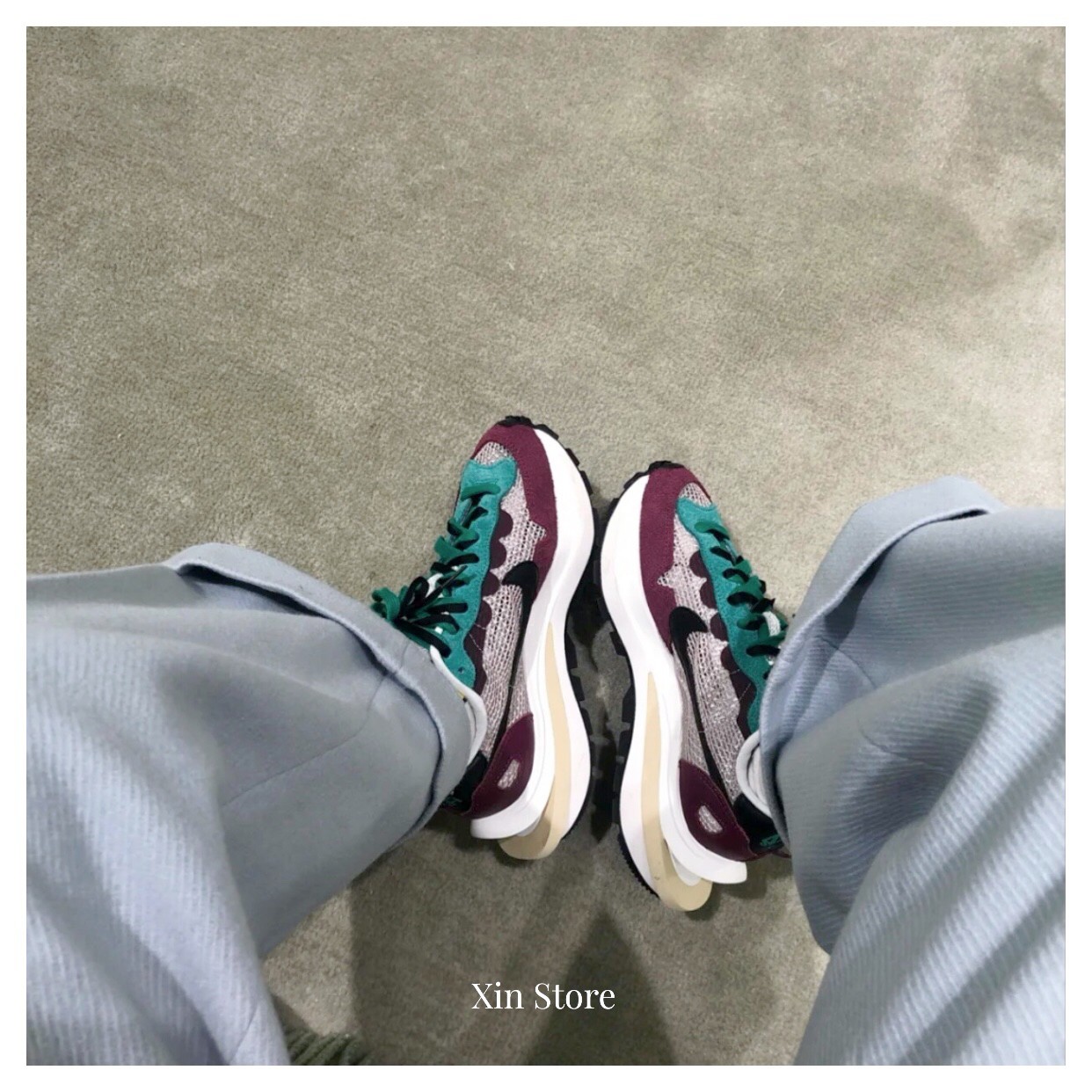 Nike x Sacai VaporWaffle 聯名 雙勾 麂皮 網眼 拼接 解構 紫綠