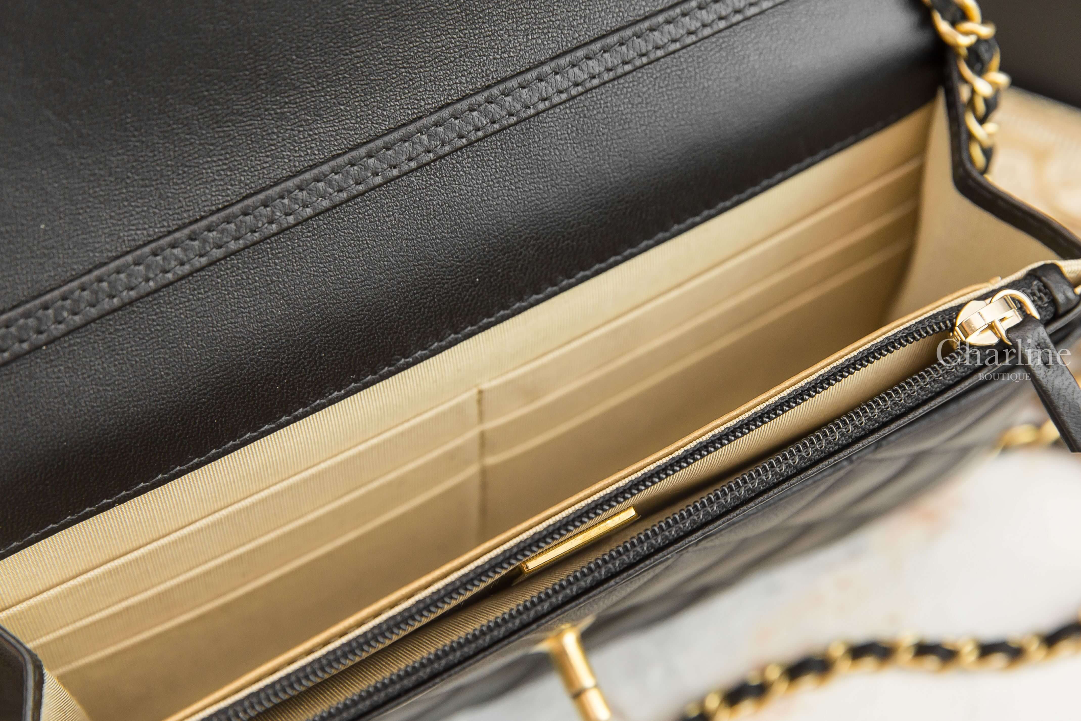 Chanel Wallet On Chain 黑色金CC金色小珠鍊帶小羊皮菱格紋肩背包-Charline Boutique 精品代購