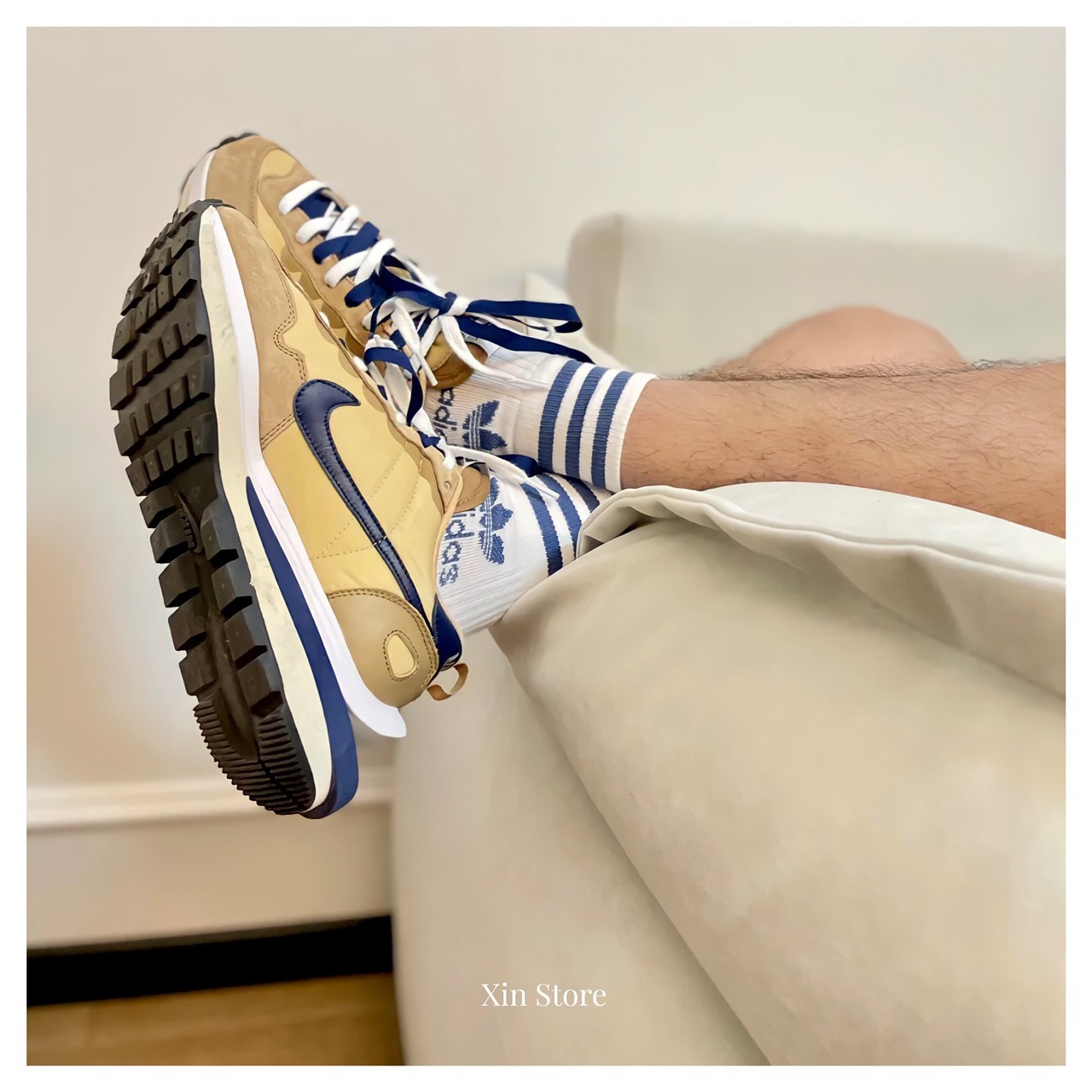 Nike x Sacai VaporWaffle 聯名 雙勾 麂皮 網眼 拼接 解構 沙藍 奶茶