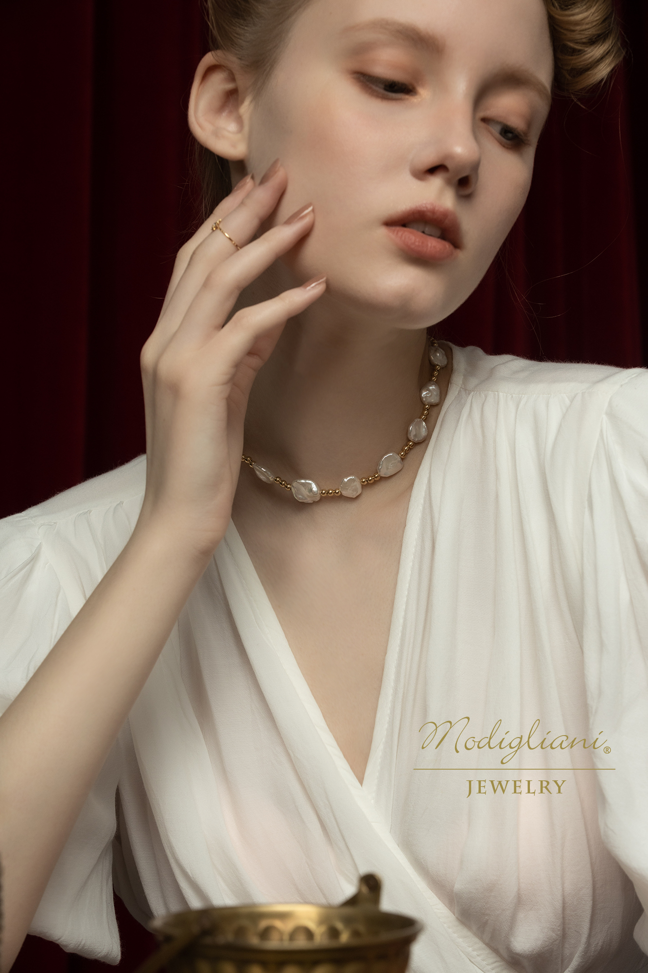 黃銅飾品,黃銅,氣質,項鍊,頸鍊,仙女,鋯石,天然珍珠,搶眼