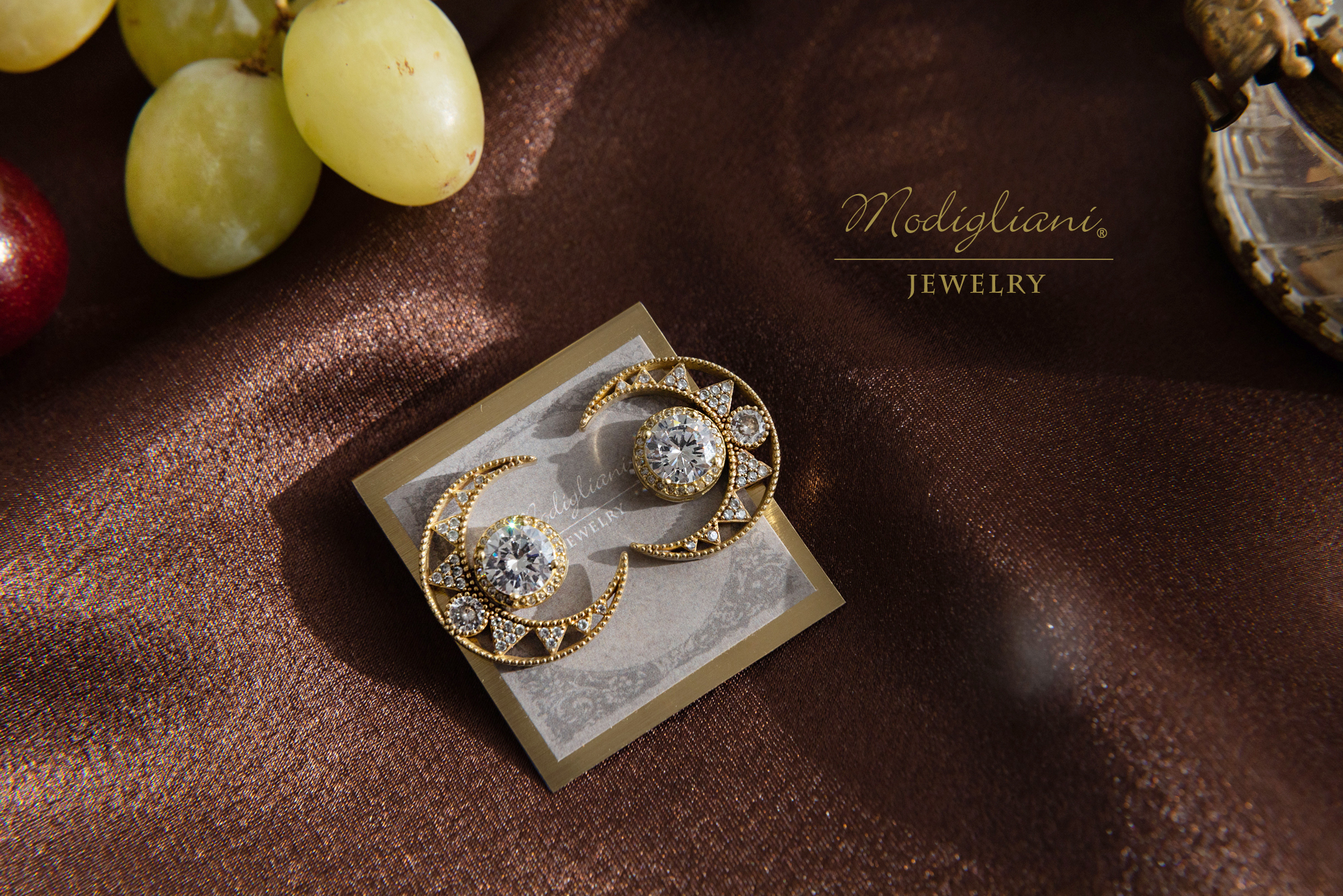 黃銅飾品,黃銅,個性,貼式耳環,耳環,月亮,神秘,鋯石