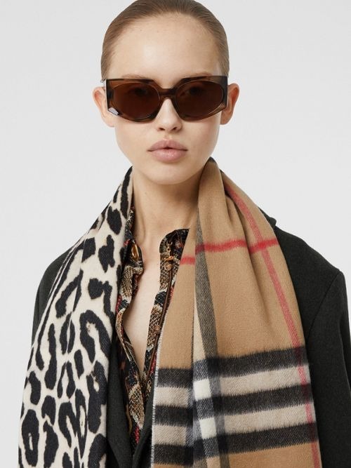 Burberry animal print giant check sales cashmere scarf