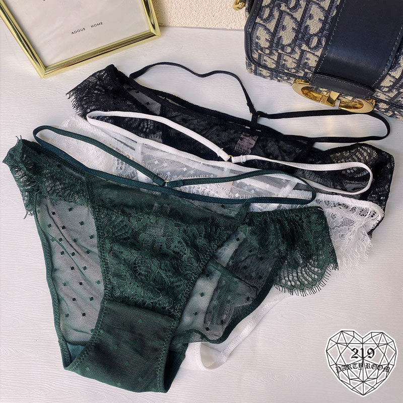F-性感腰線波點透膚蕾絲內褲