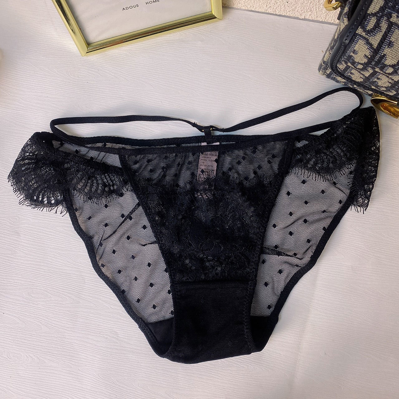 F-性感腰線波點透膚蕾絲內褲