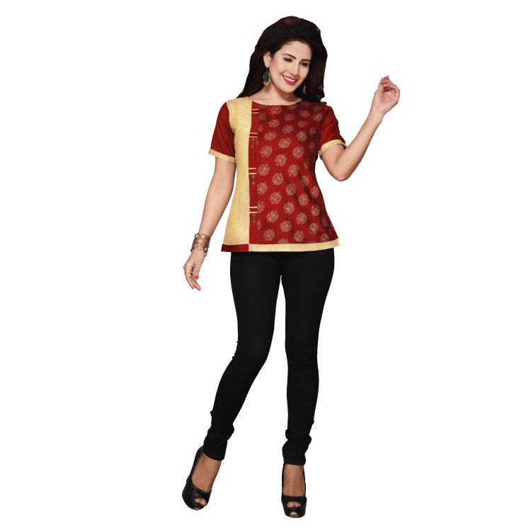 Ladies Top Red And Gold Q1136