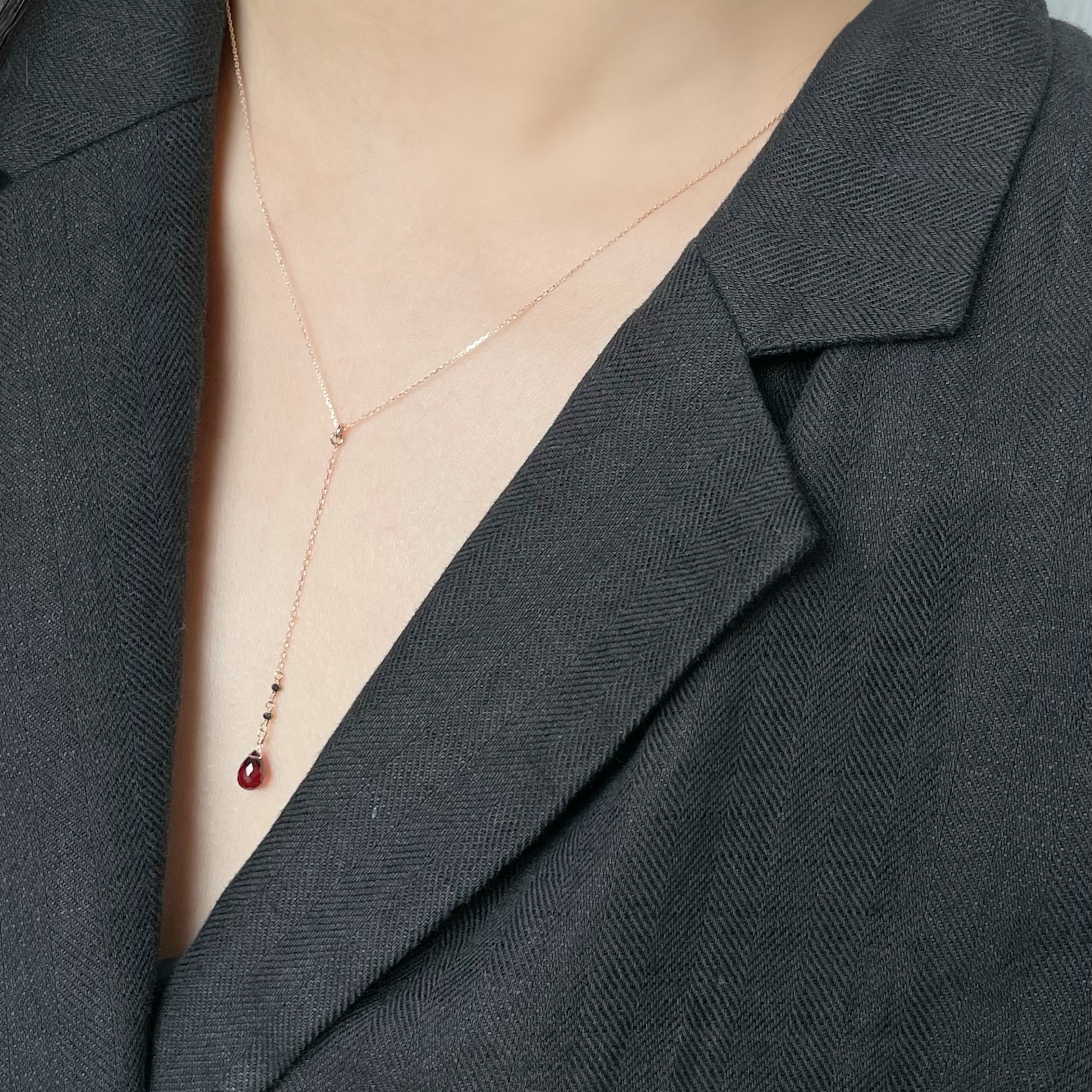 14K手工Tears石榴黑鑽原礦Y字鏈