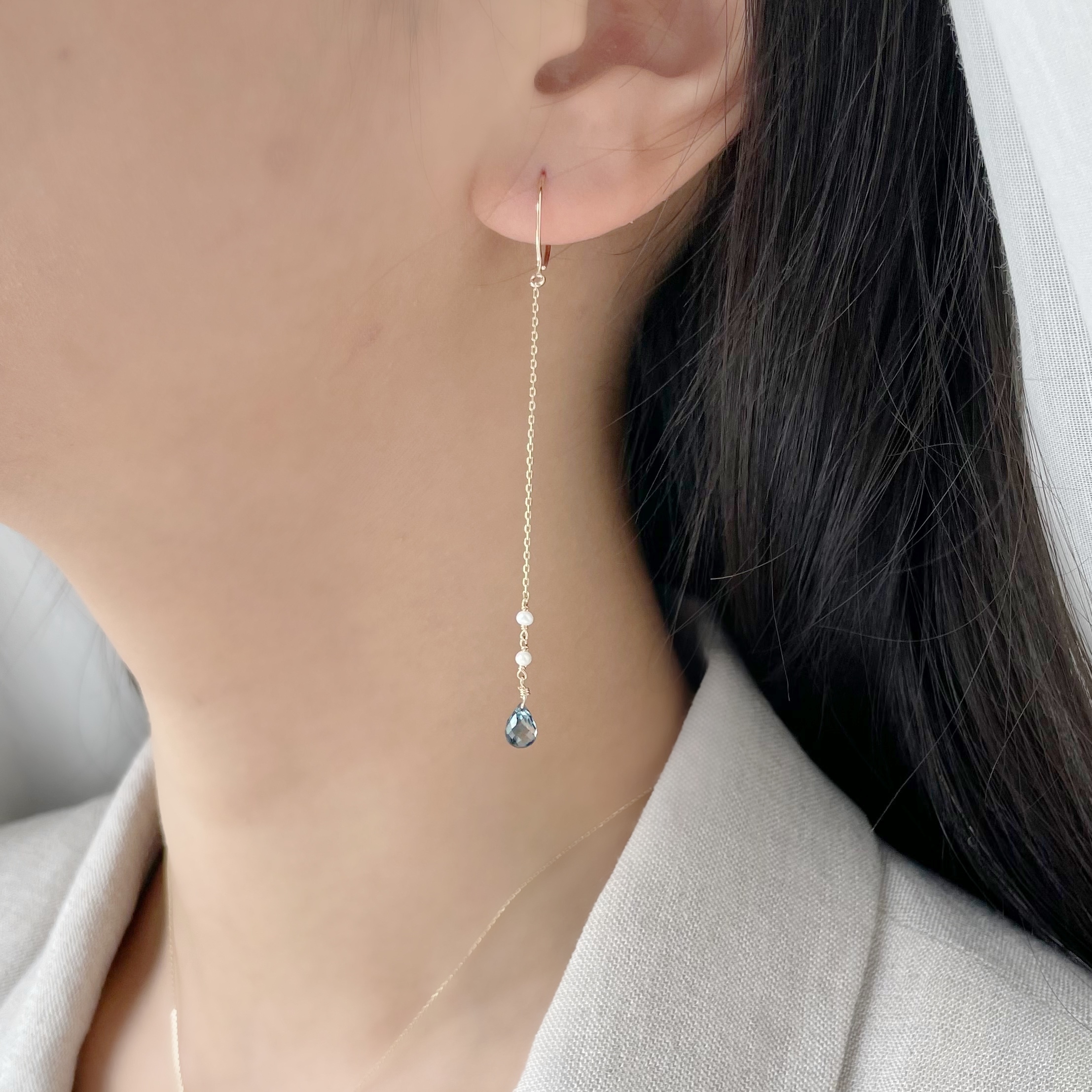 14K手工Tears倫敦托帕珍珠耳鏈