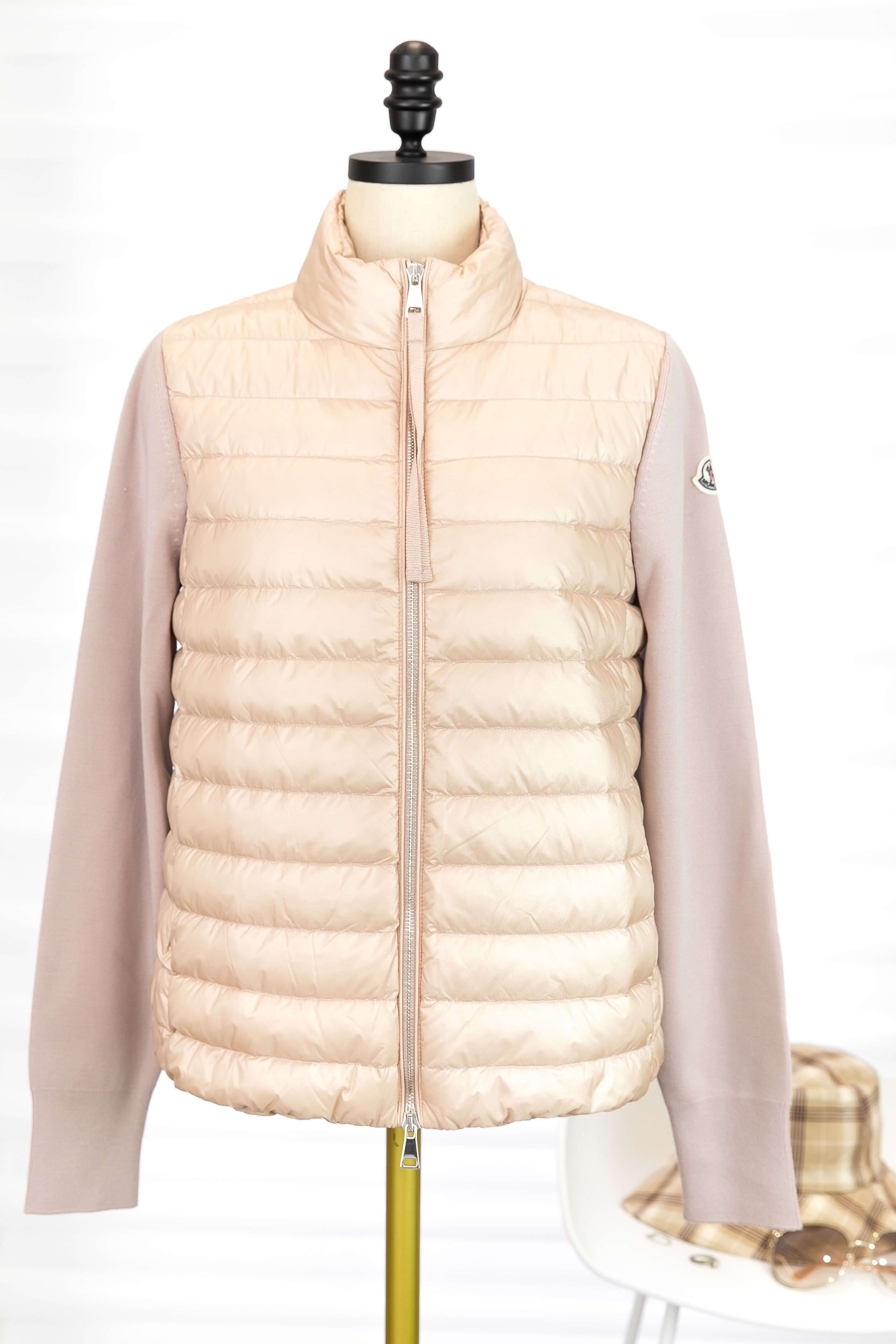 Moncler Wool Cardigan 粉紅色拼接針織小立領羽絨外套-Charline Boutique 精品代購