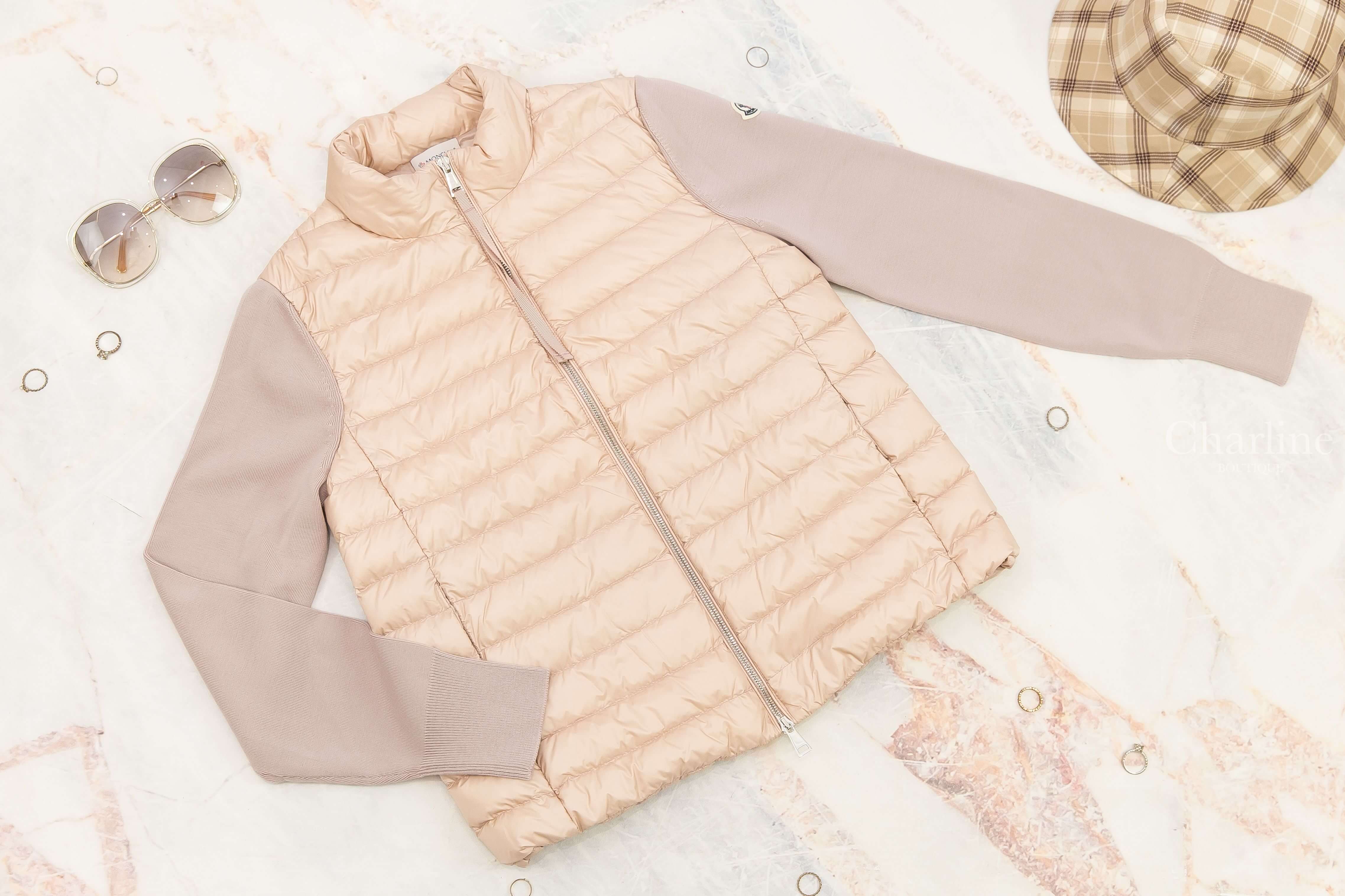Moncler Wool Cardigan 粉紅色拼接針織小立領羽絨外套-Charline Boutique 精品代購
