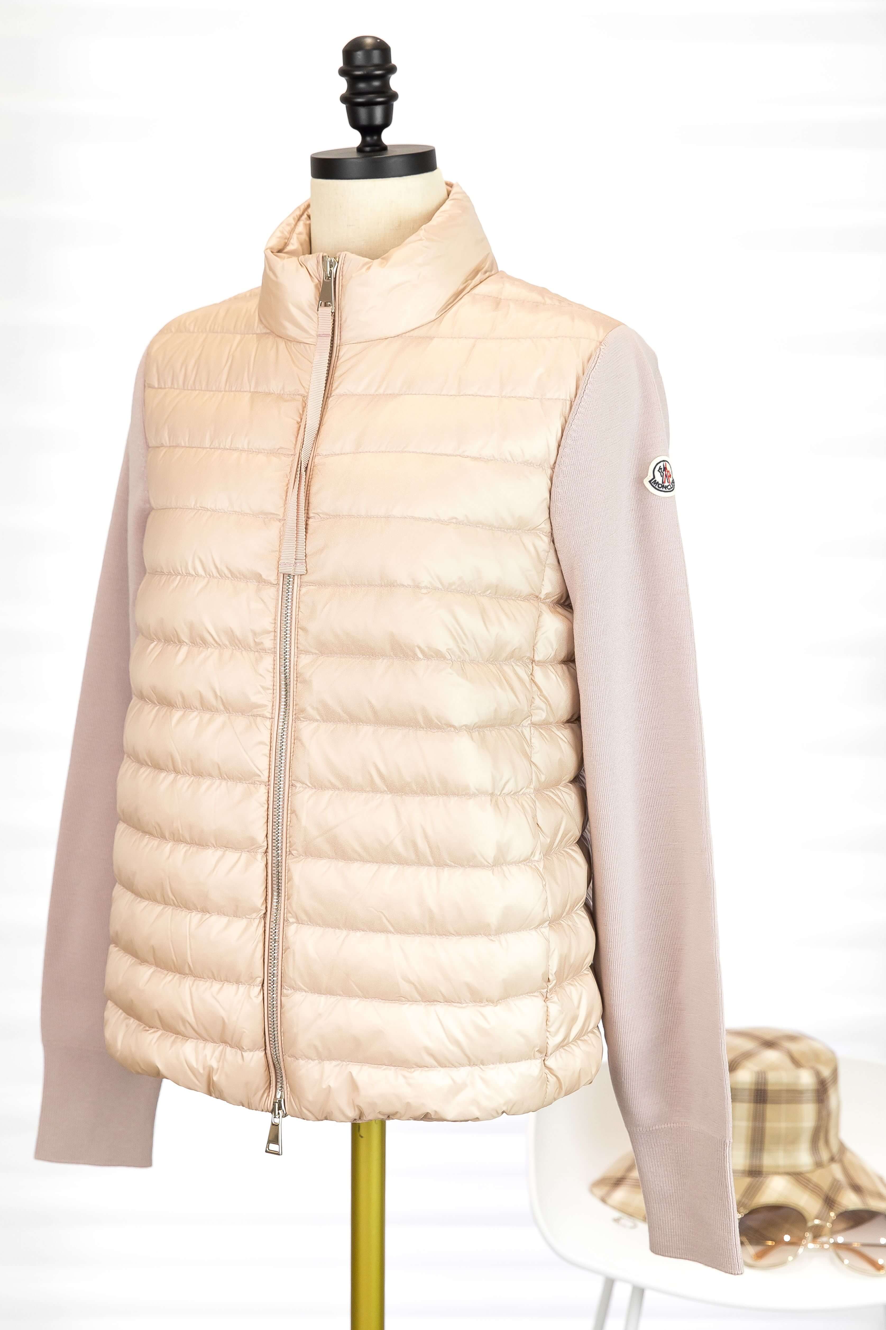 Moncler Wool Cardigan 粉紅色拼接針織小立領羽絨外套-Charline Boutique 精品代購