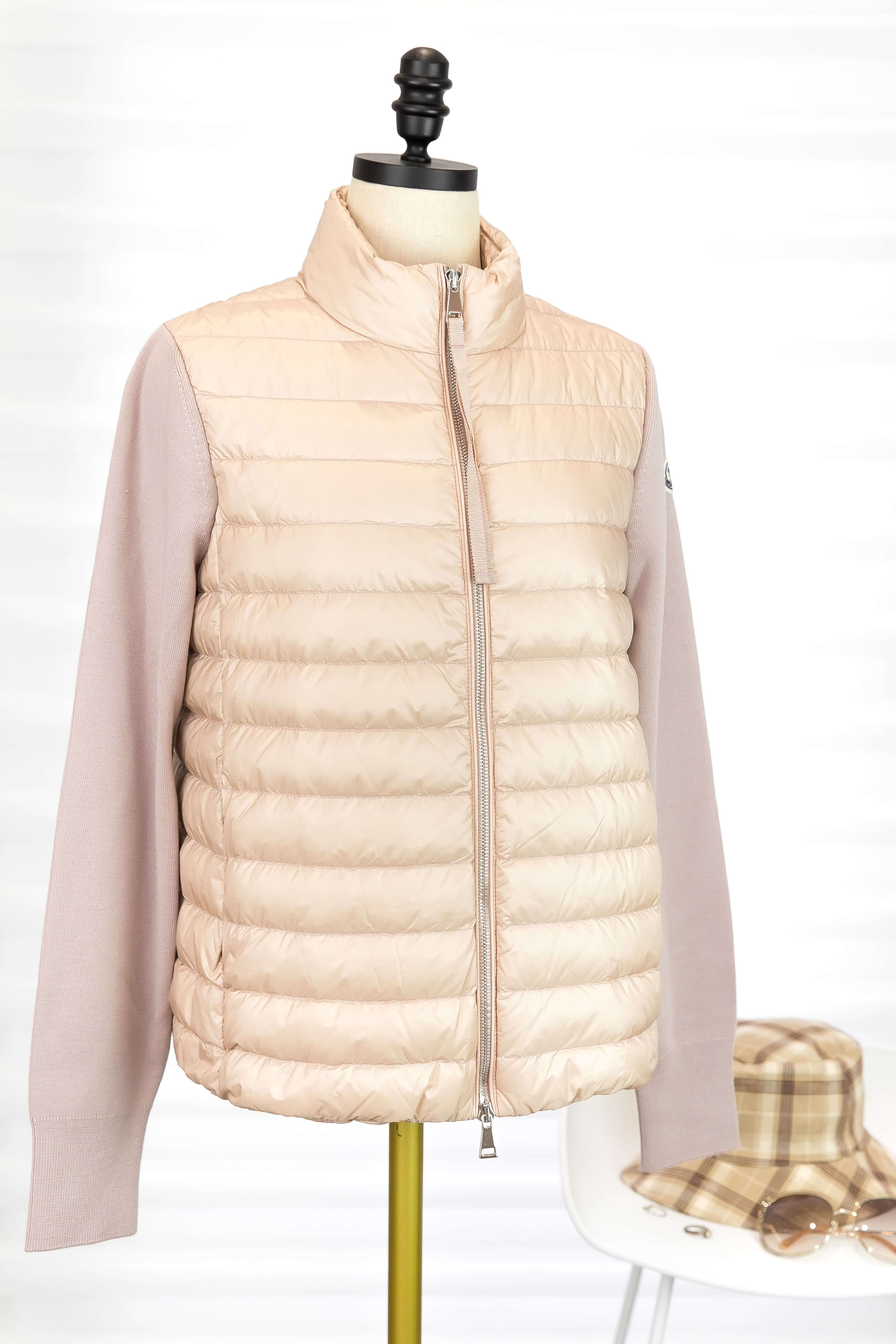 Moncler Wool Cardigan 粉紅色拼接針織小立領羽絨外套-Charline Boutique 精品代購
