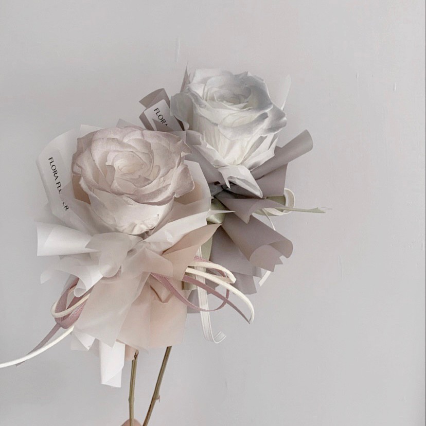 單支永生花玫瑰- 冰川灰 /玫瑰金