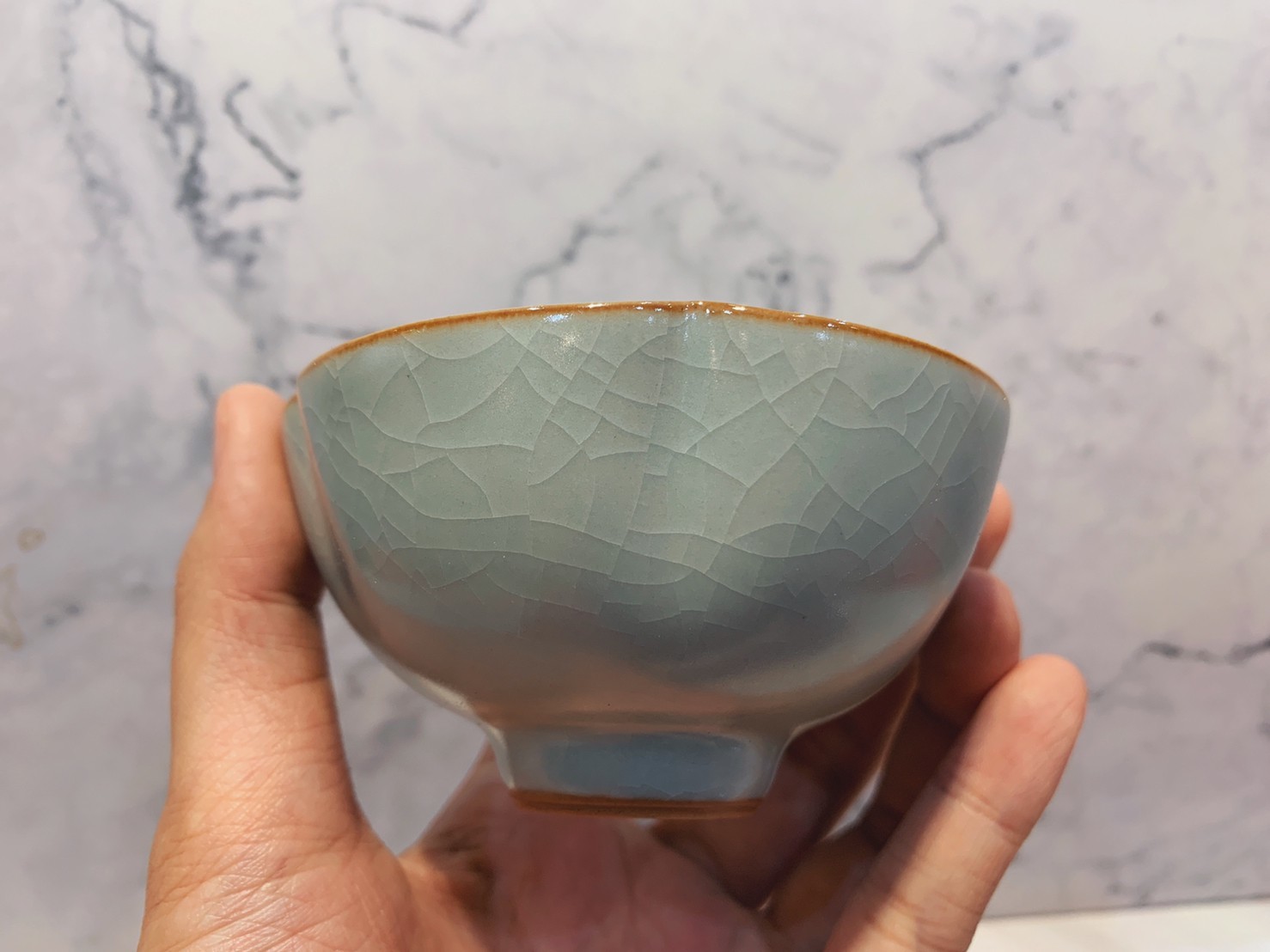 とし　汝窯　花びら型カップと台座 金結晶杯形高台鉢（商品番号60-11-227）