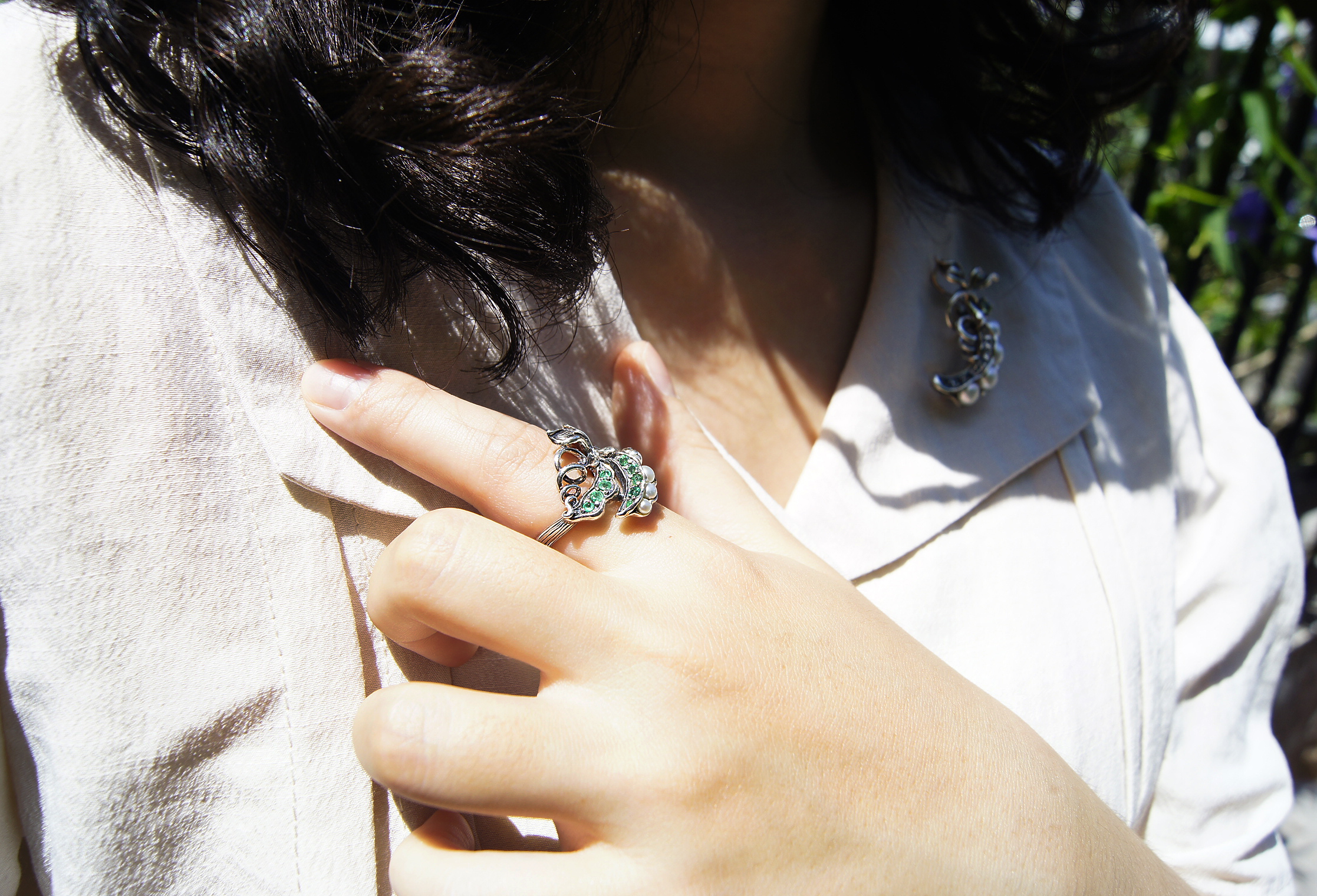 祖母綠豆莢戒指