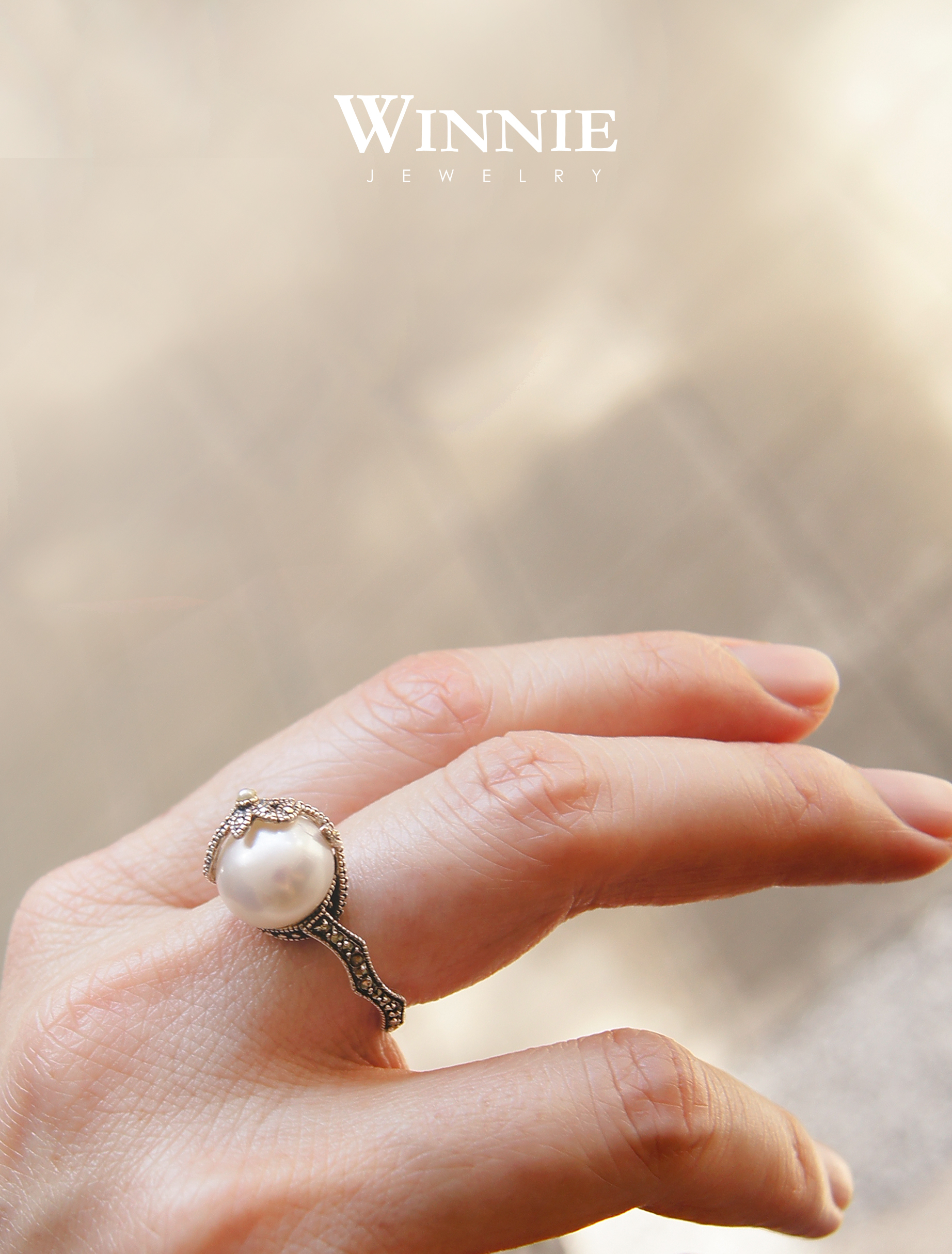 珍珠鑲花戒指（OP1578）