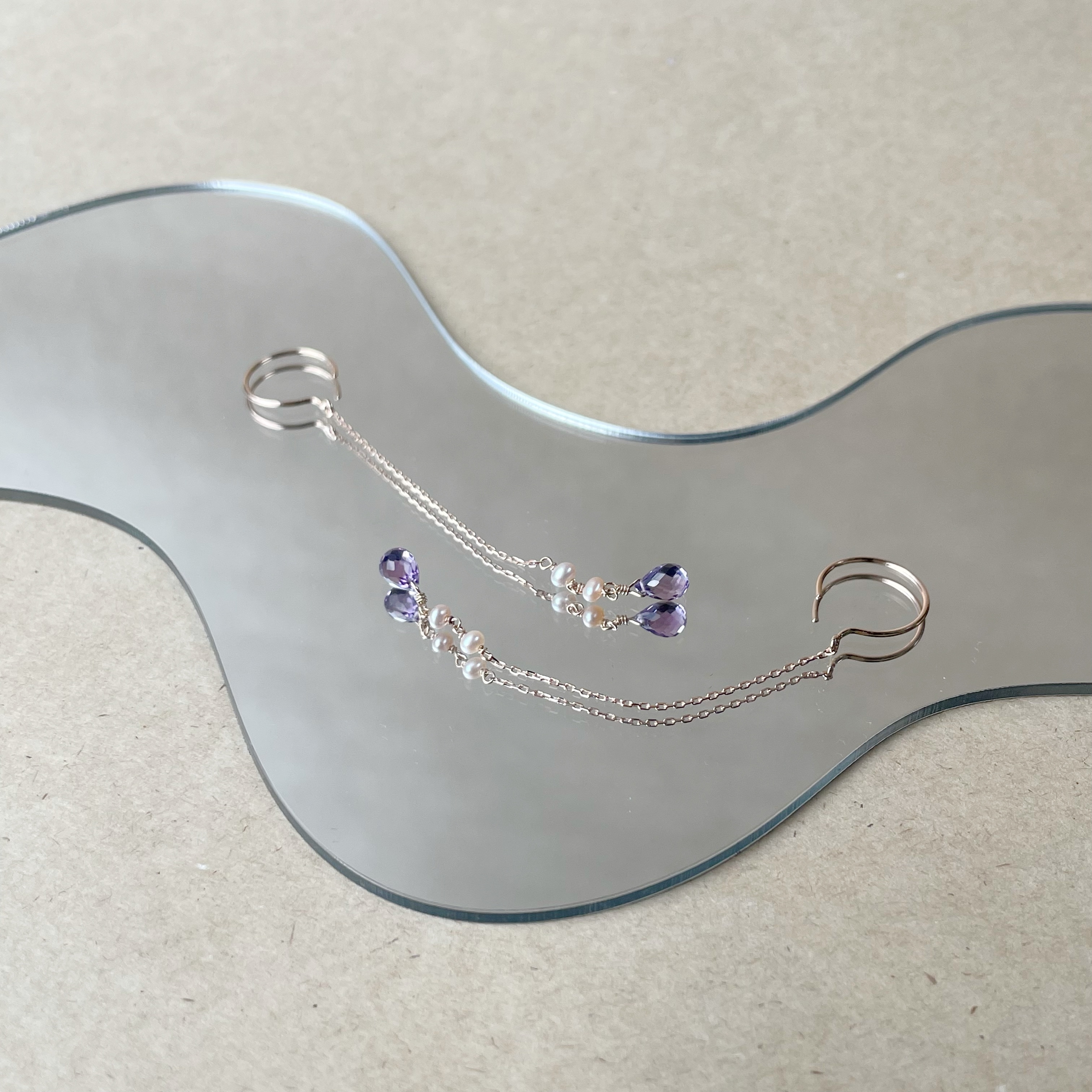 14K手工Tears紫水晶粉珍珠耳鏈