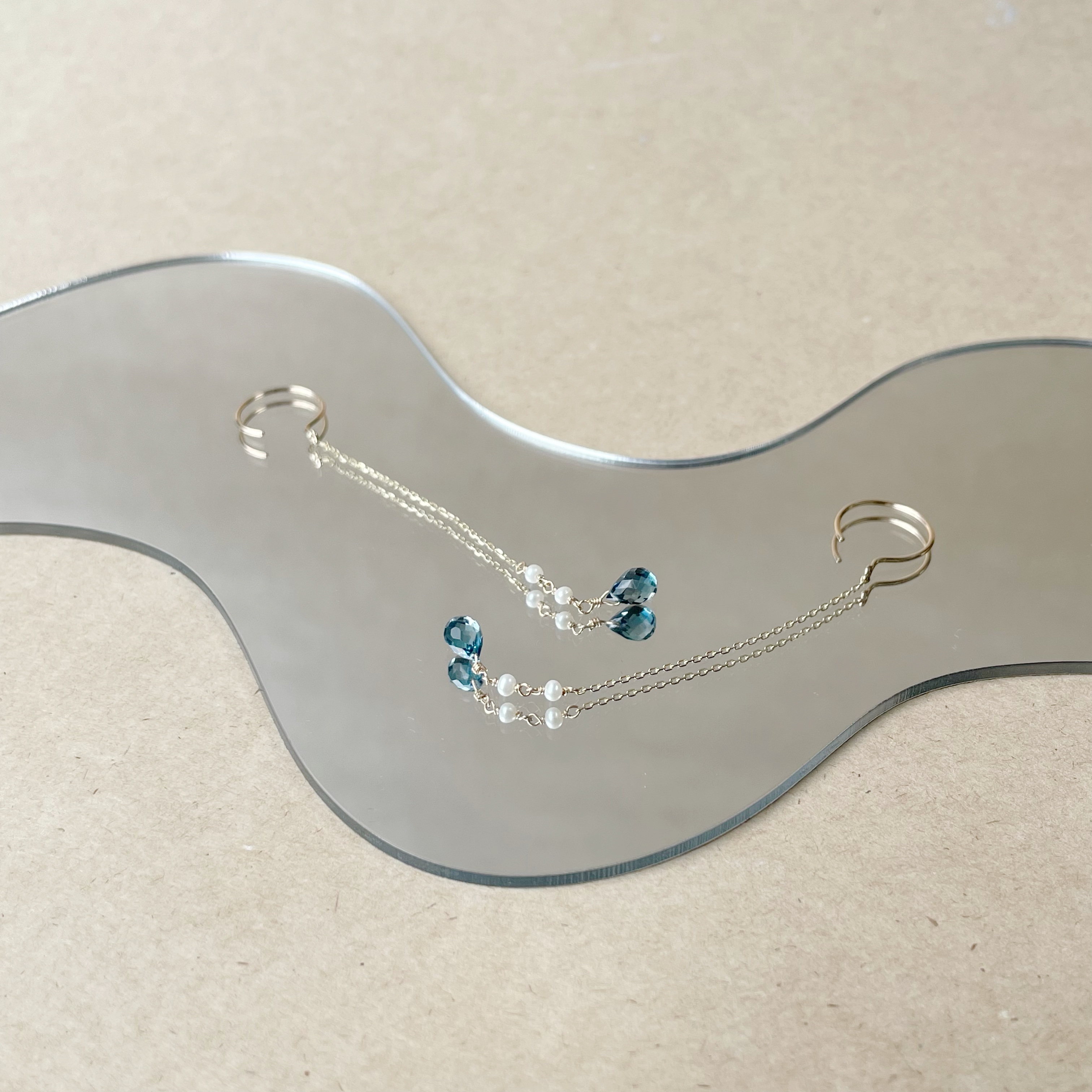 14K手工Tears倫敦托帕珍珠耳鏈