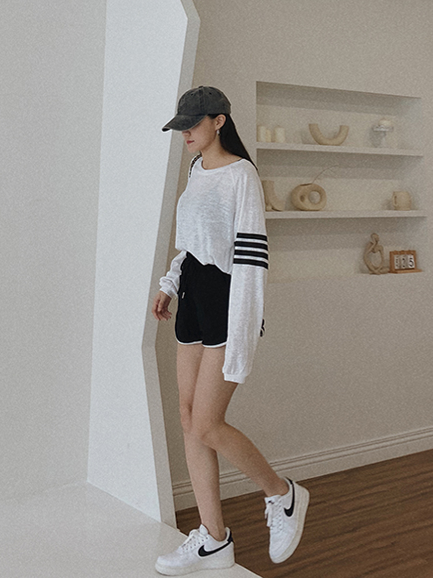 袖條紋竹節棉慵懶長版上衣*2色