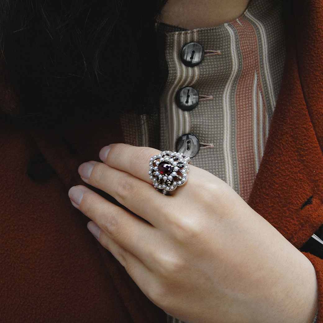 石榴石花型戒指（OP0850）