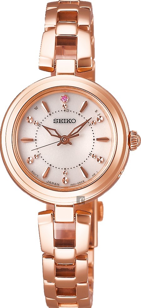 萬年鐘錶 - SEIKO VIVACE  玫瑰金太陽能電波女錶  1B21-0AP0K / SWFH092J  錶徑 25 MM