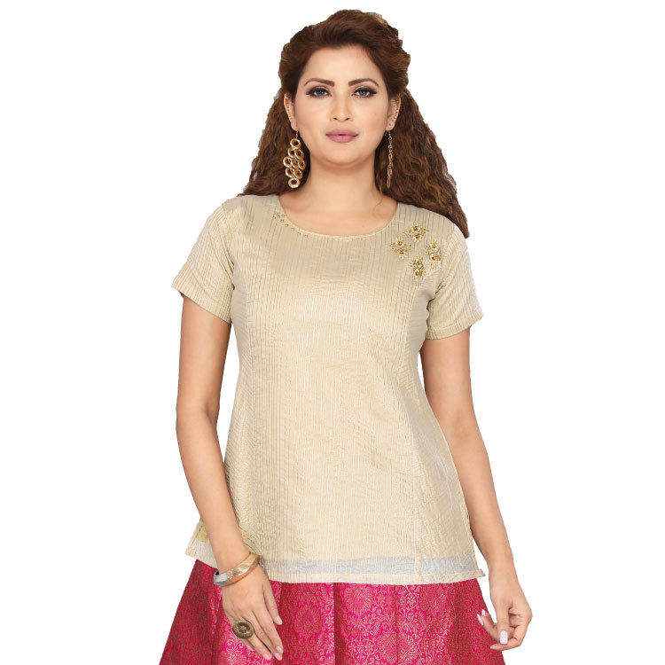 Ladies Top Silk Gold & Cream Q1362