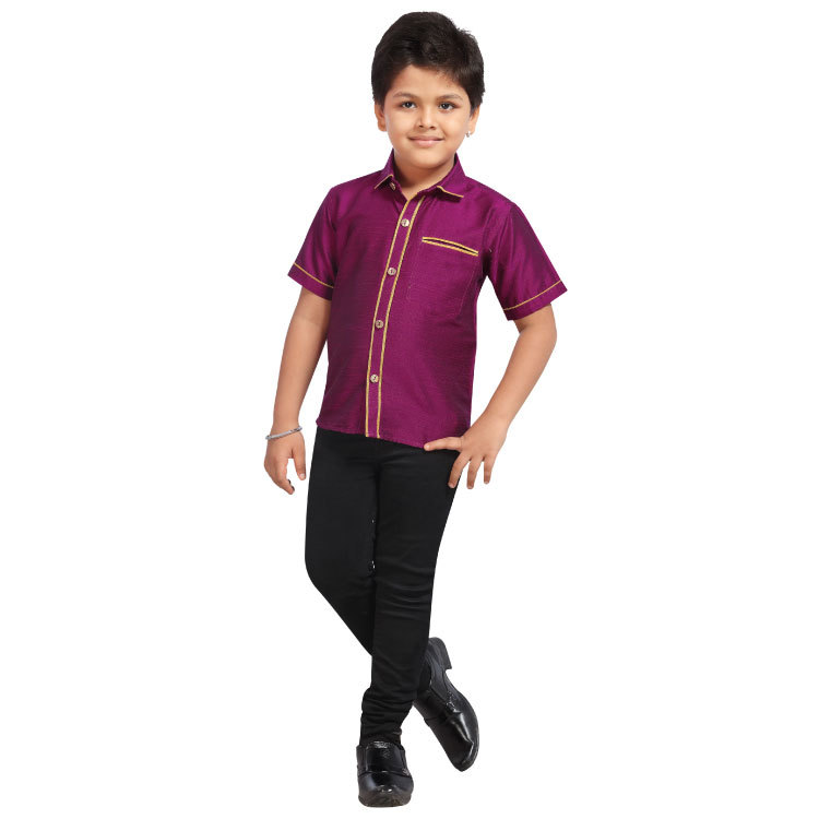 Boy Shirt Purple Silk Q0967