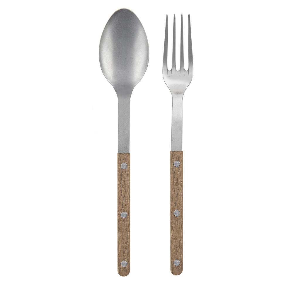 SABRE | Bistrot 復古酒館鈕扣系列 | 配餐用叉匙組 | 霧面 | 柚木