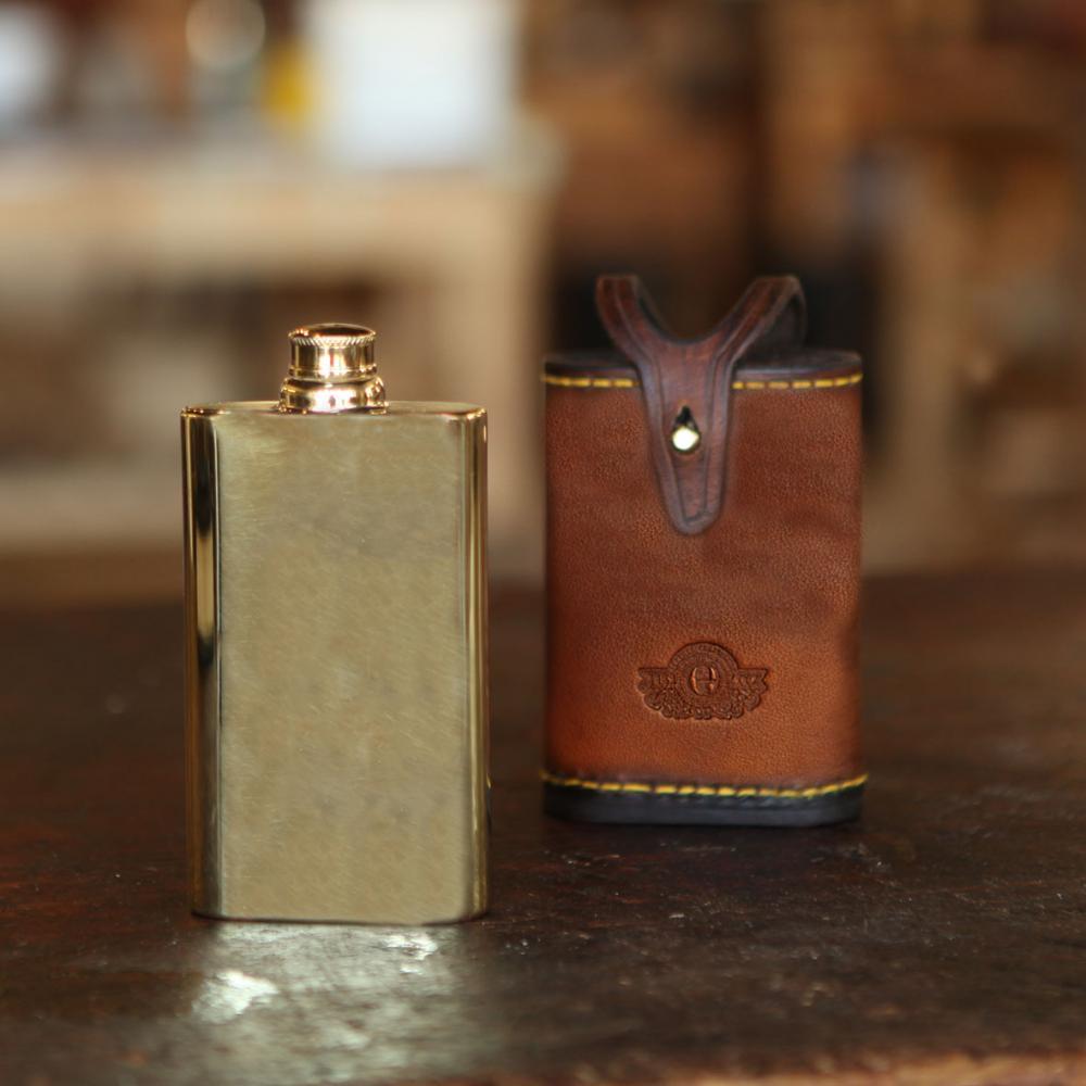 Els & Co. - 高級皮革工匠 WELLINGTON HIP FLASK  黃銅酒壺