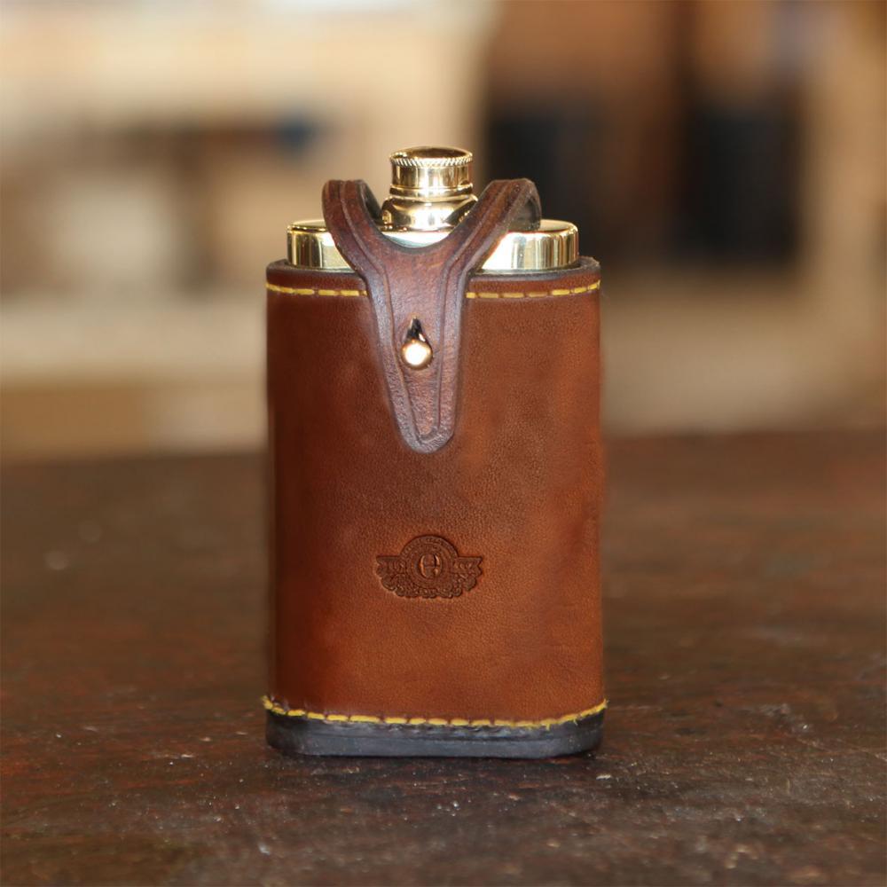 Els & Co. - 高級皮革工匠 WELLINGTON HIP FLASK  黃銅酒壺