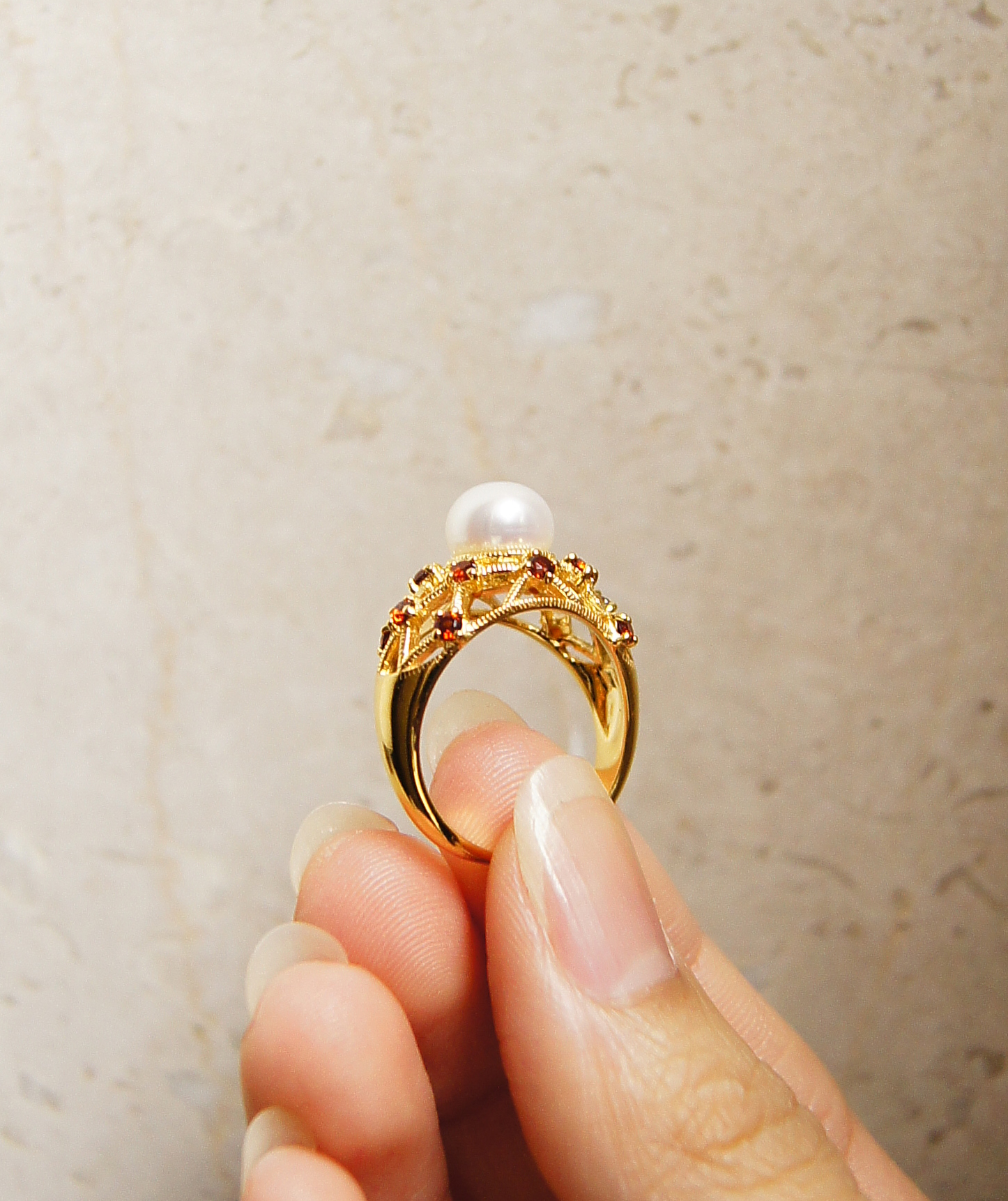 宮廷式珍珠紅榴石戒指OP2021