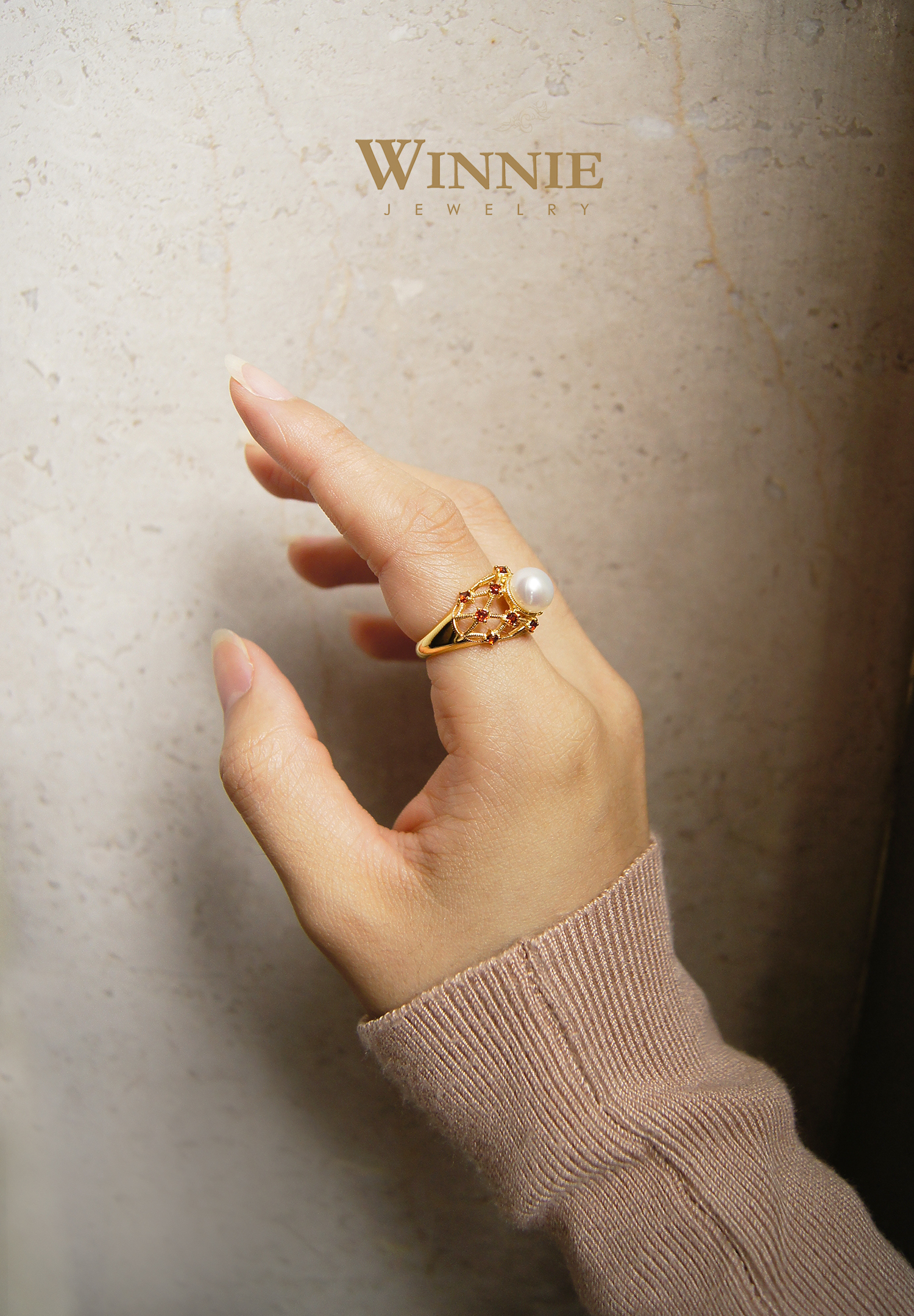 宮廷式珍珠紅榴石戒指OP2021