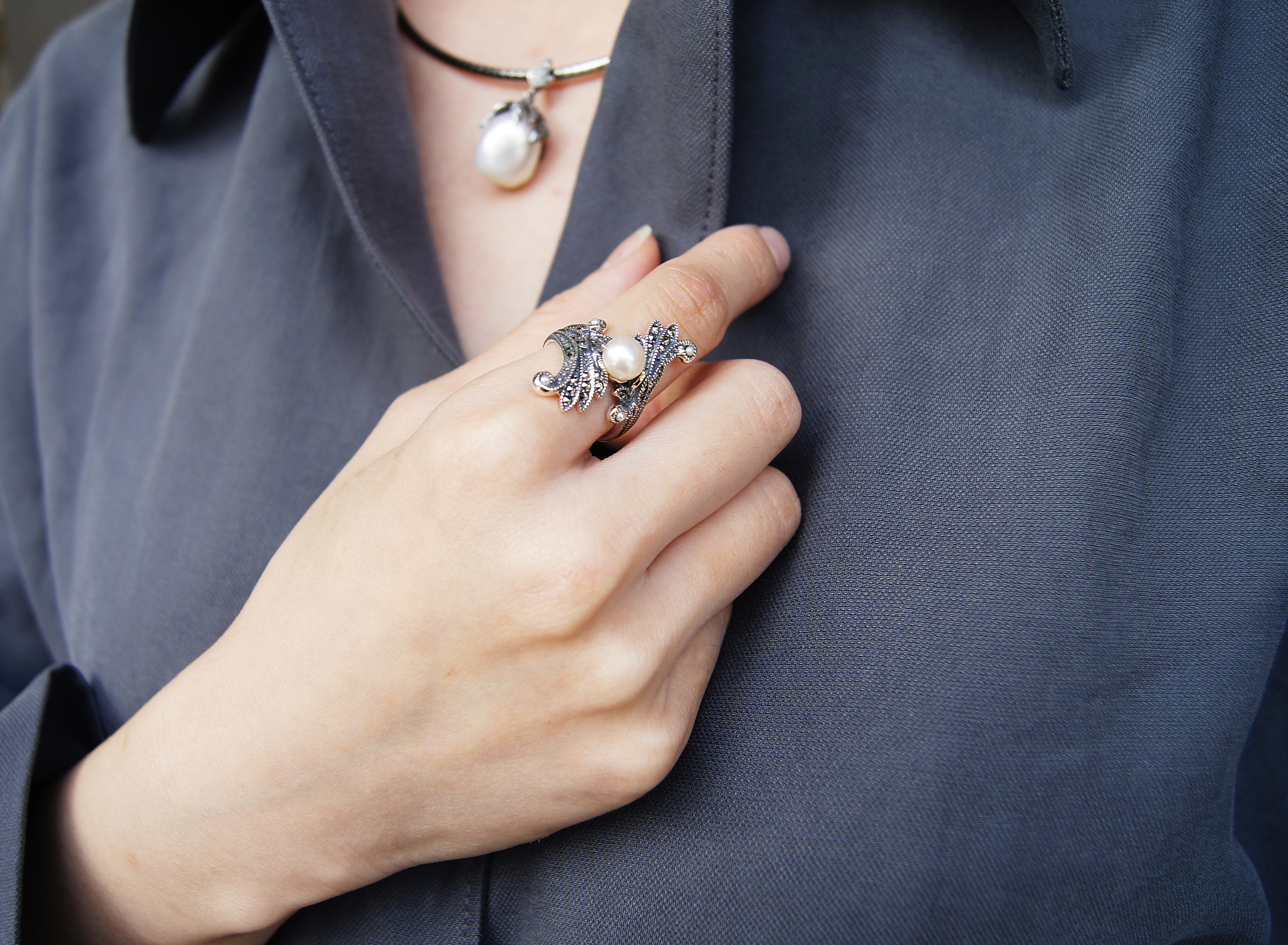 羽毛珍珠對稱戒指OP2026