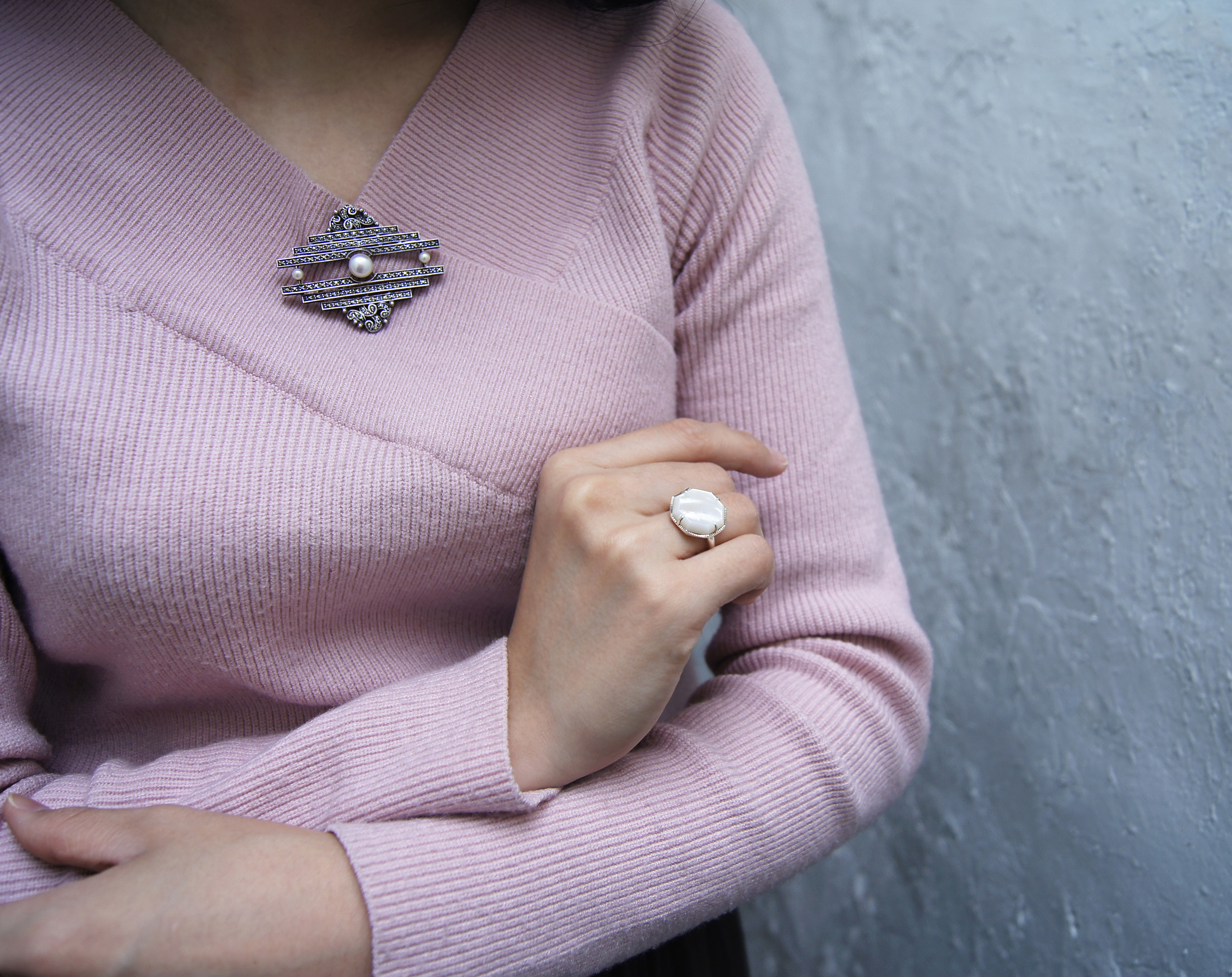 珠母貝幾何戒指OP2028