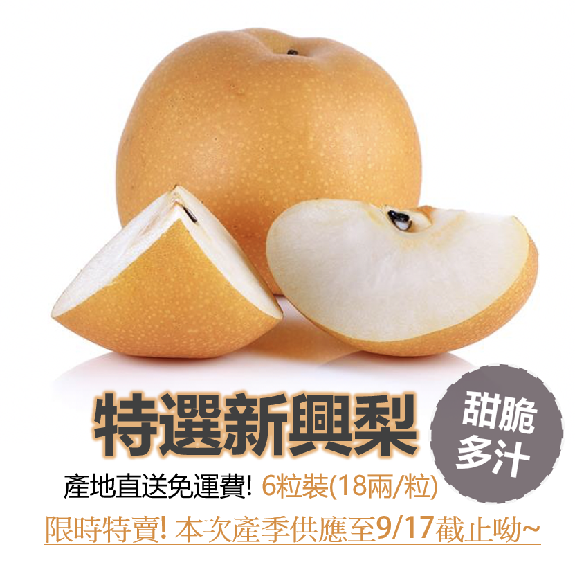★每年8~9月限定 ，歡迎來訊預購★【水梨｜特選新興梨 6粒裝 (18兩/粒)】產地直送 脆甜多汁！