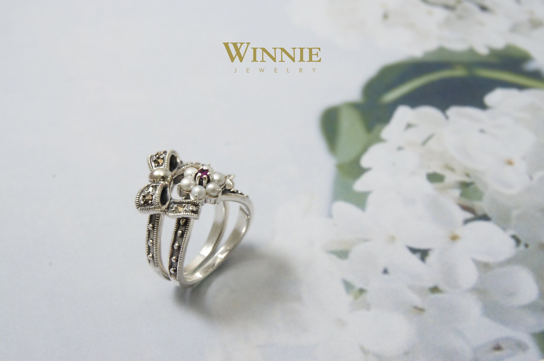 蝴蝶結小花戒指套組OP1753