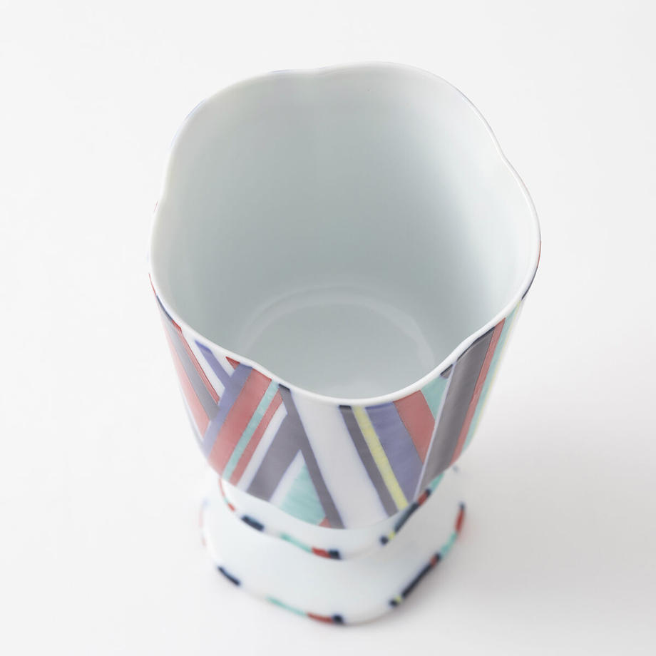 虎仙窯  色鍋島高腳杯