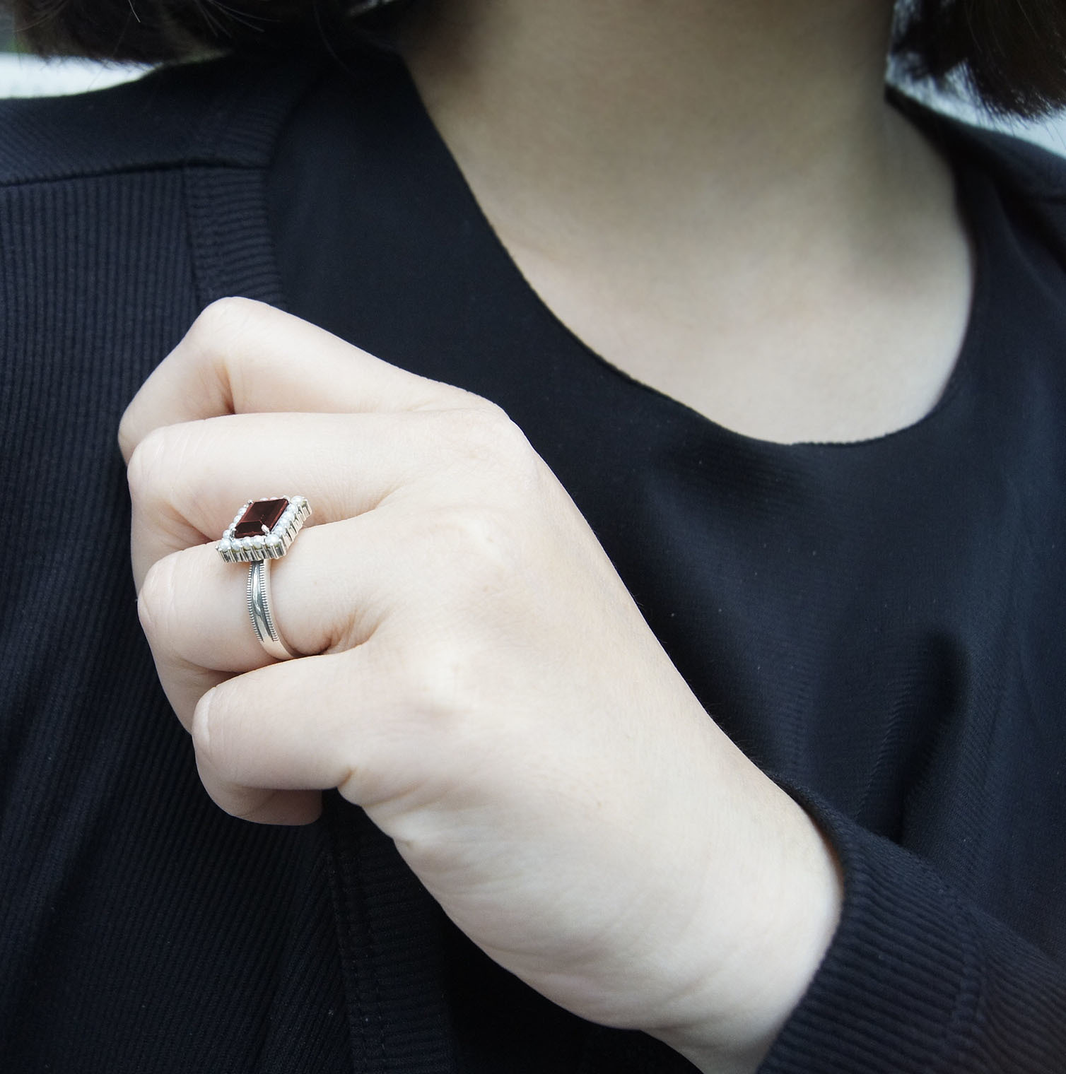 方型切割石榴石戒指（OP1621）